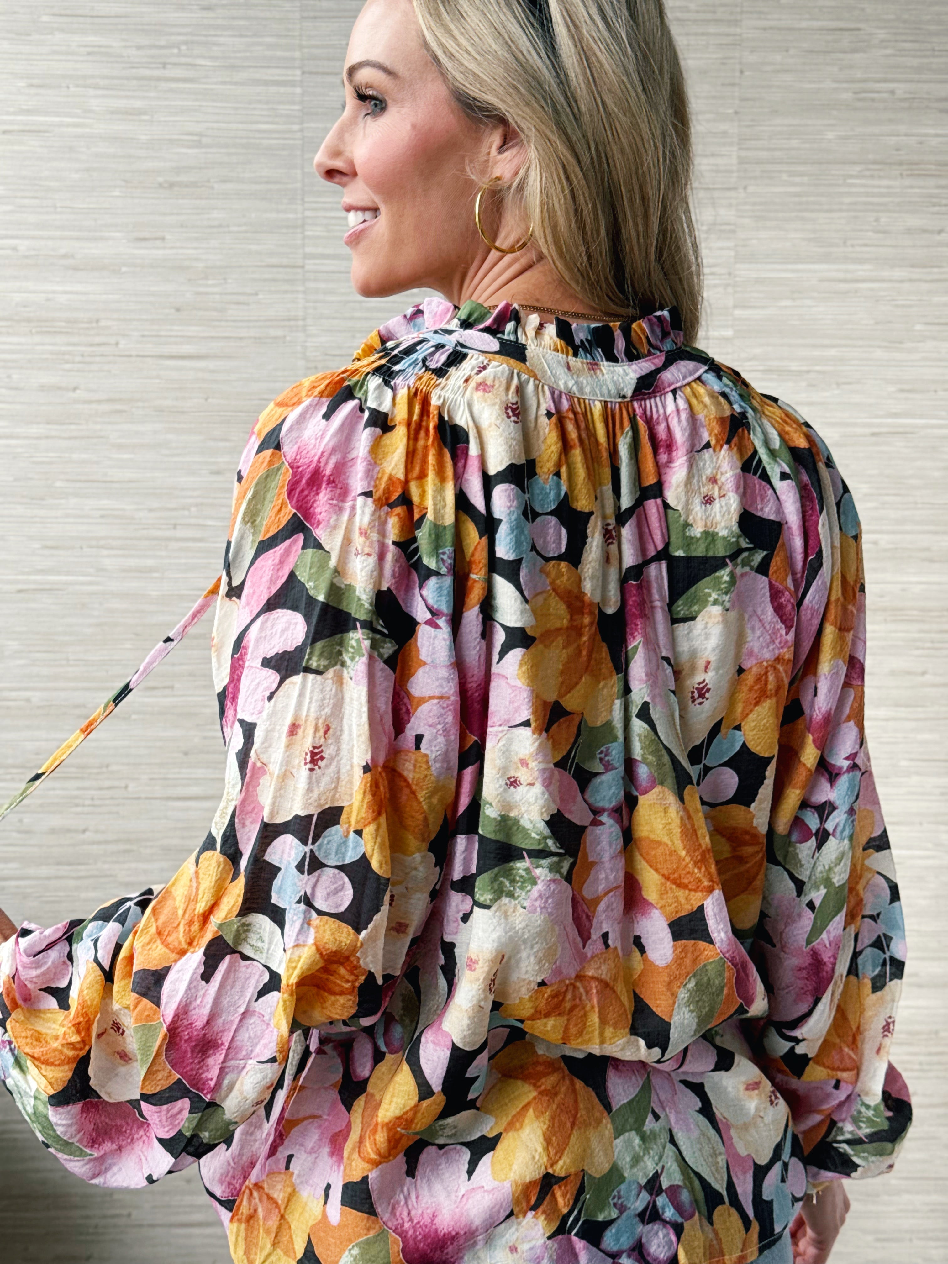 Rochelle Blouse - BLACK MULTI - willows clothing BLOUSE