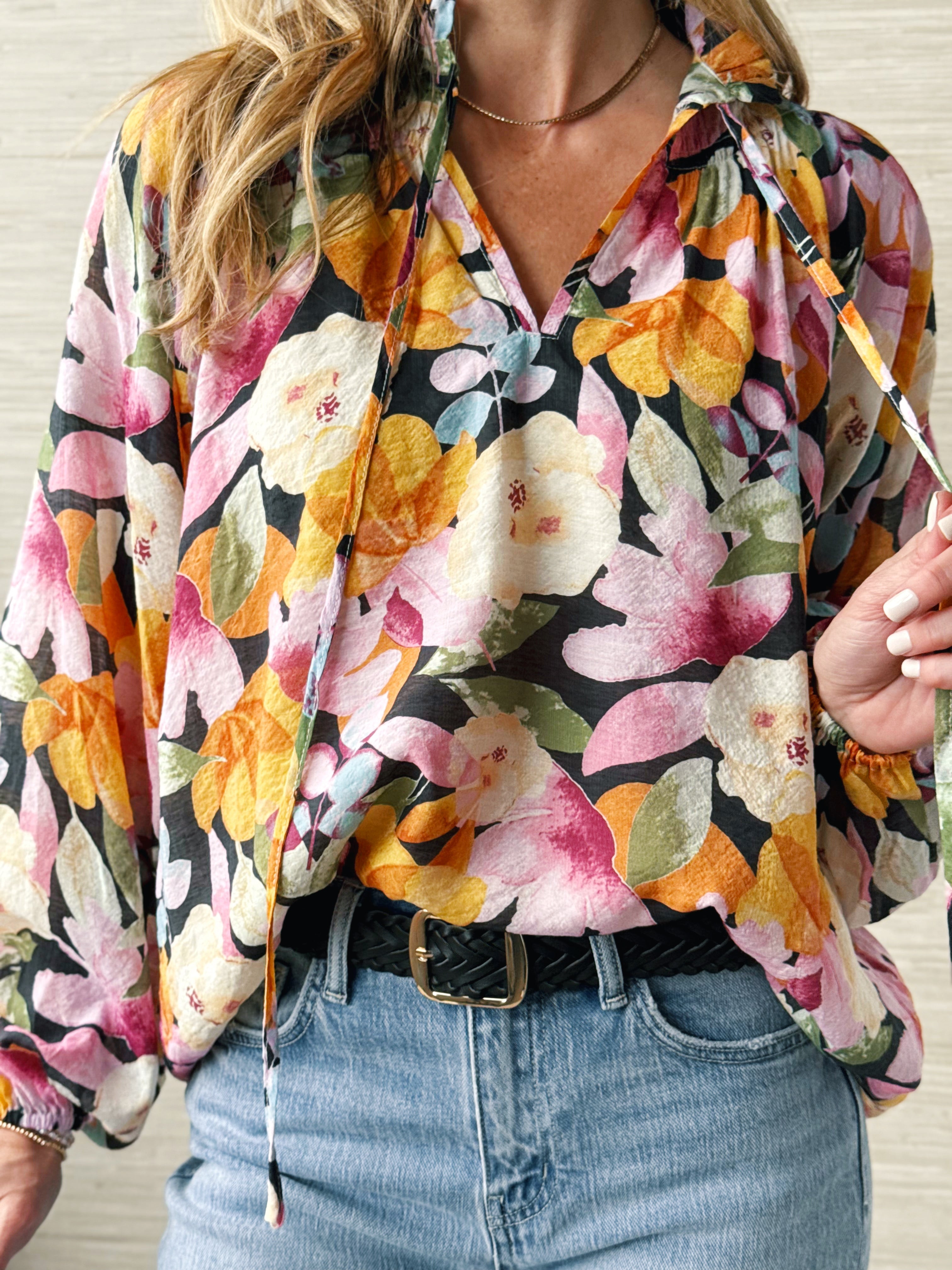 Rochelle Blouse - BLACK MULTI - willows clothing BLOUSE