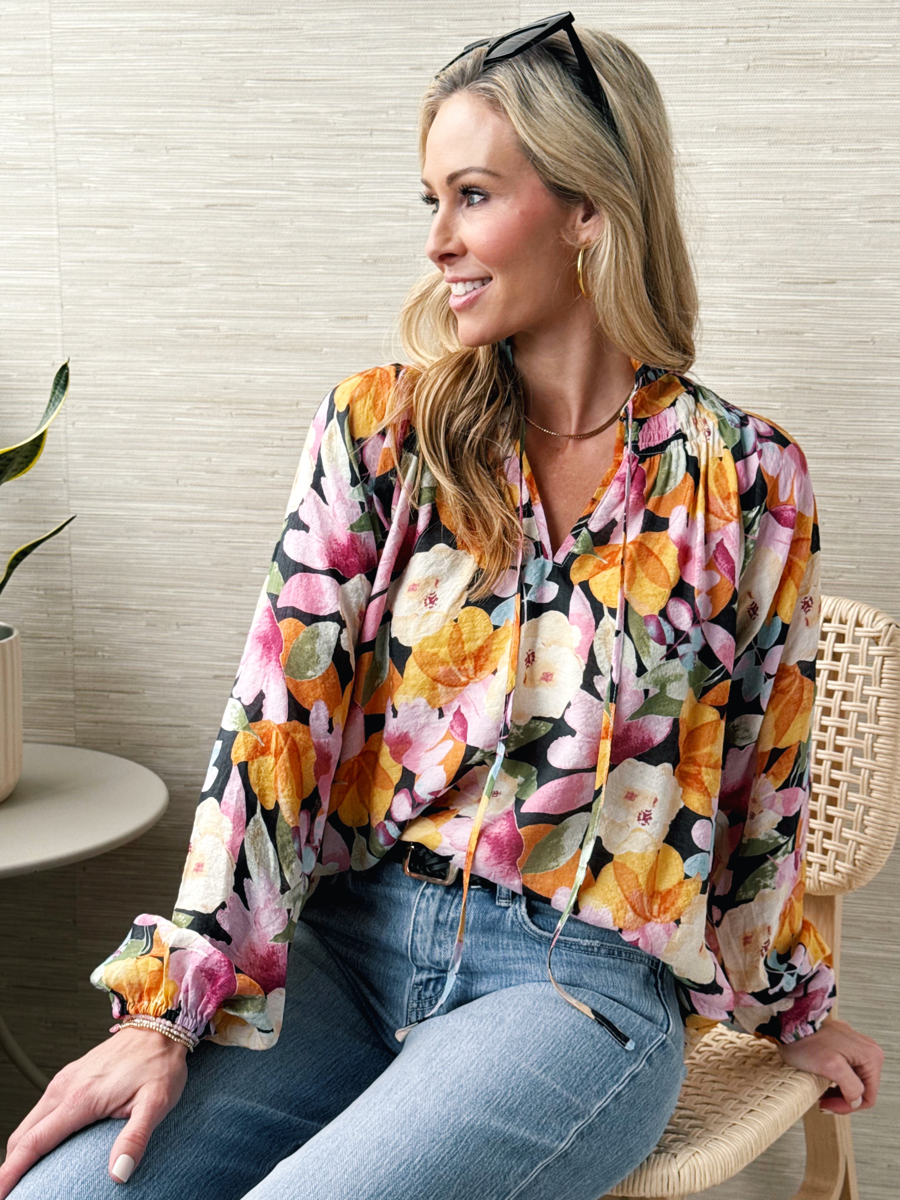 Rochelle Blouse - BLACK MULTI - willows clothing BLOUSE