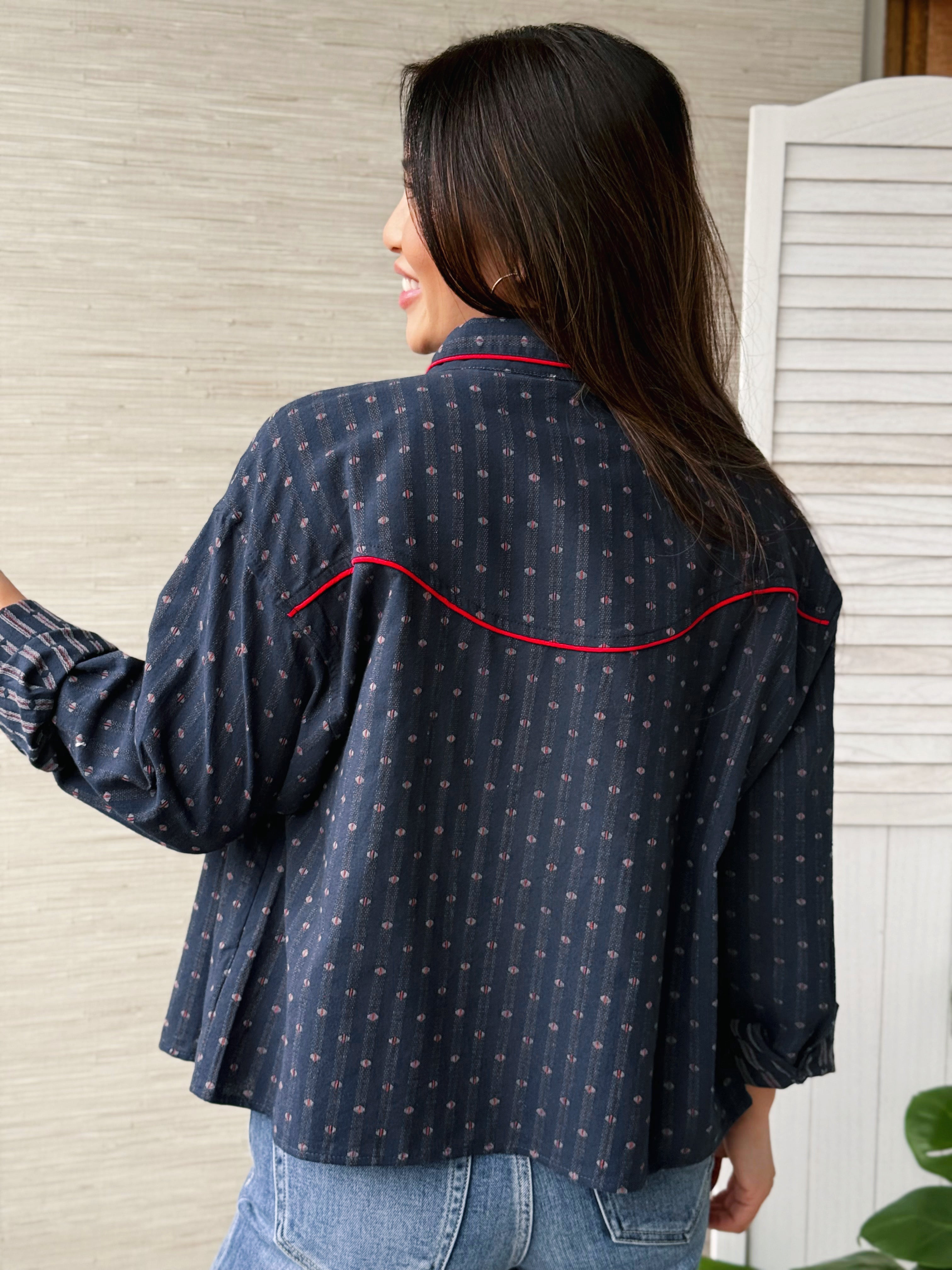 Rodeo Sweetheart Shirt - WESTERN NAVY - willows clothing BLOUSE