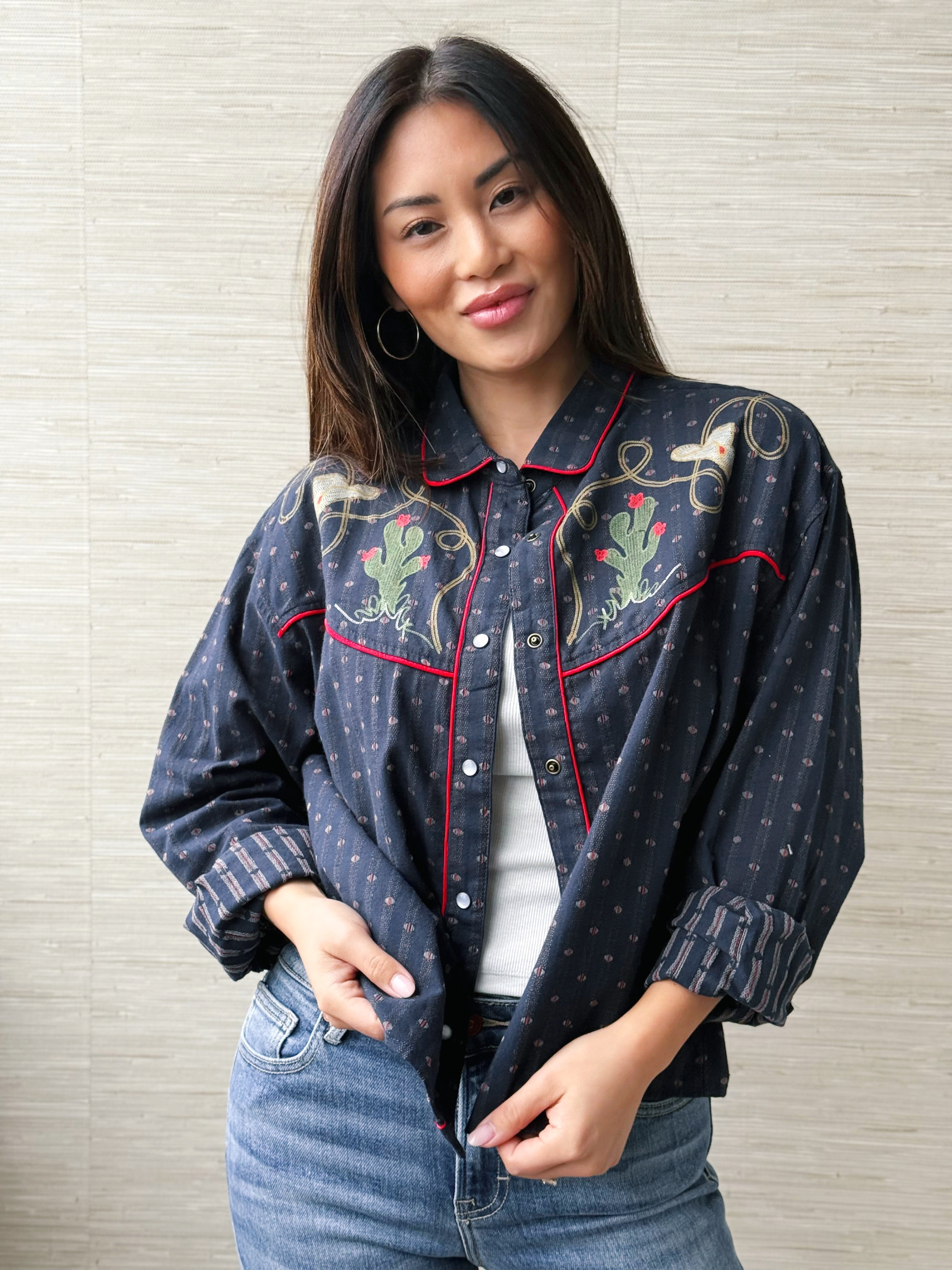 Rodeo Sweetheart Shirt - WESTERN NAVY - willows clothing BLOUSE