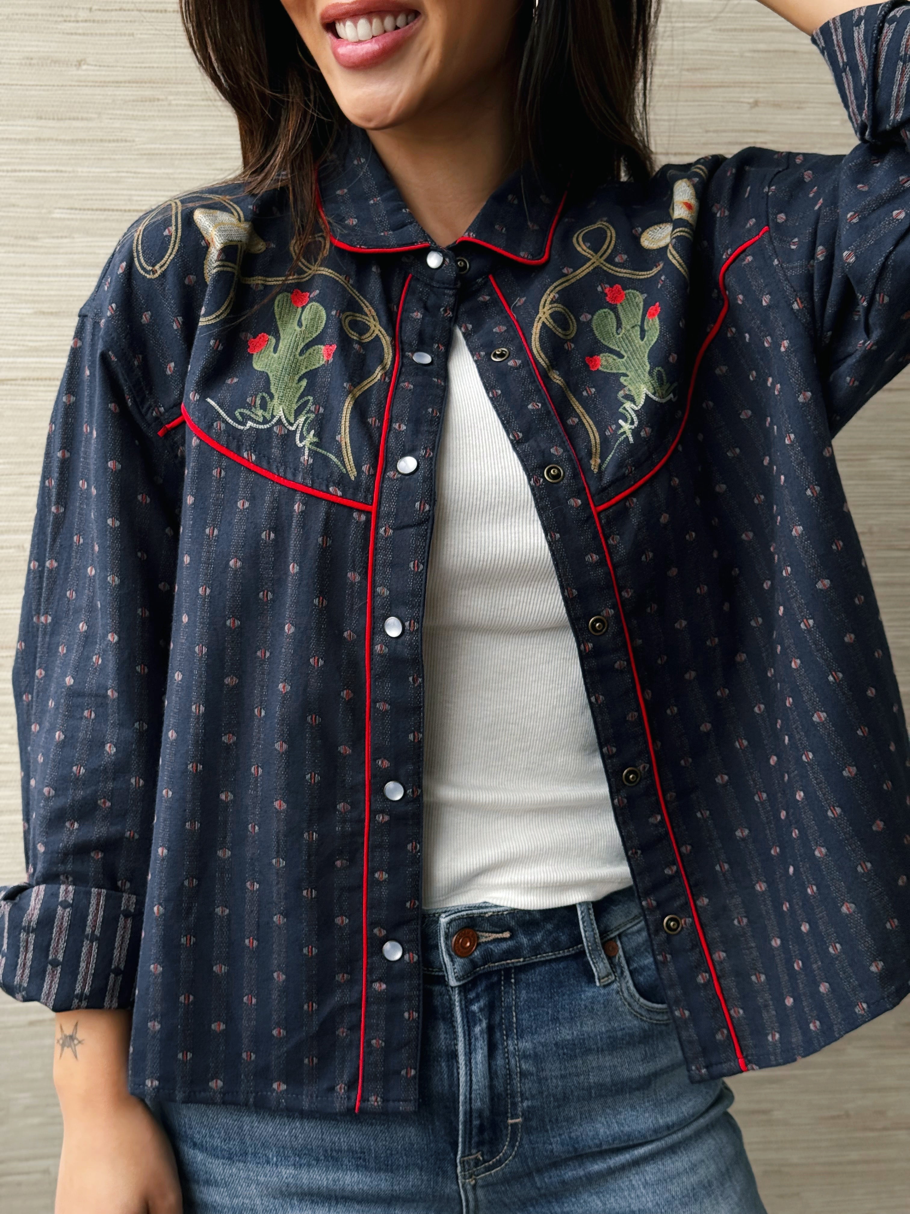 Rodeo Sweetheart Shirt - WESTERN NAVY - willows clothing BLOUSE