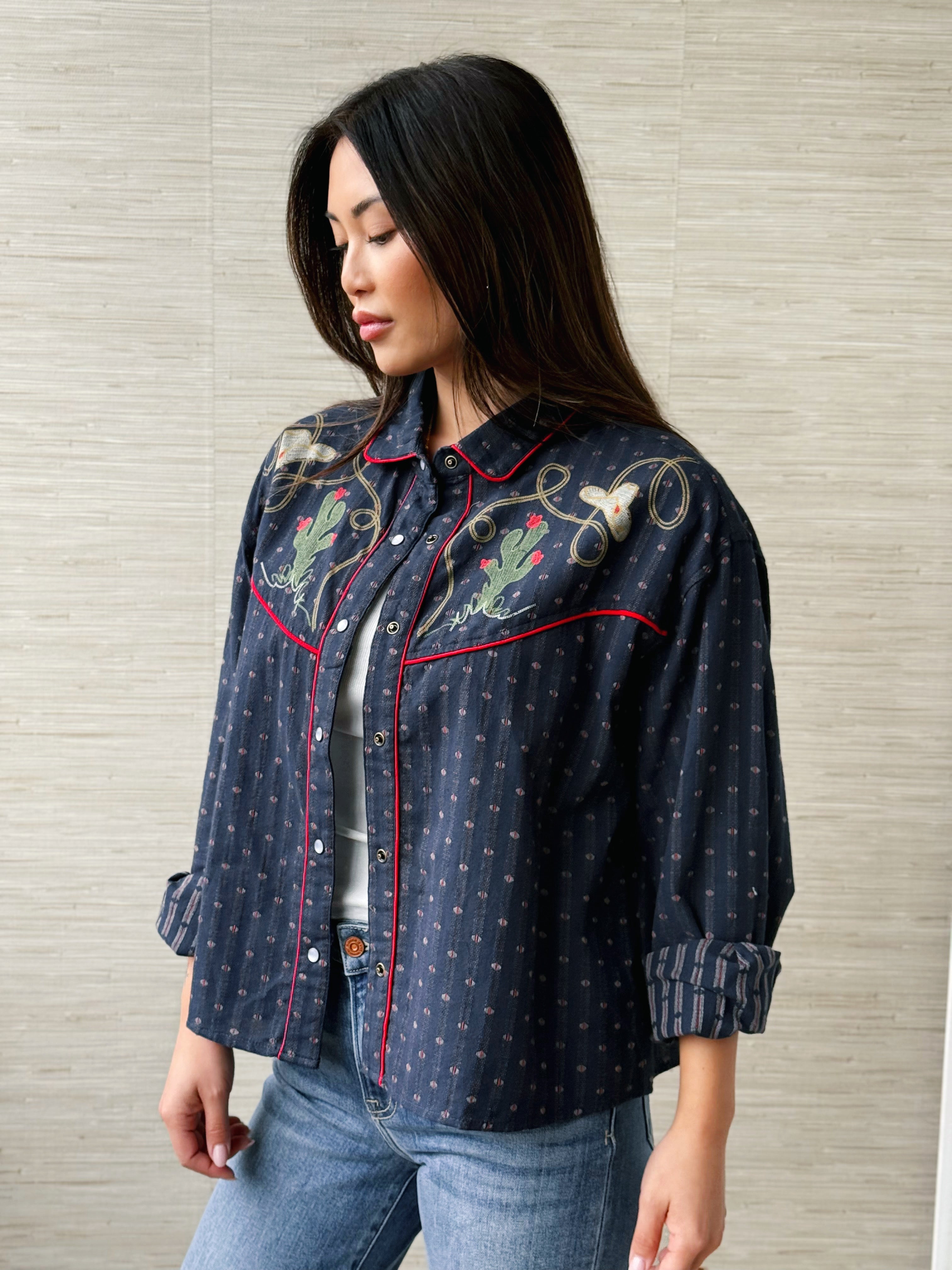 Rodeo Sweetheart Shirt - WESTERN NAVY - willows clothing BLOUSE