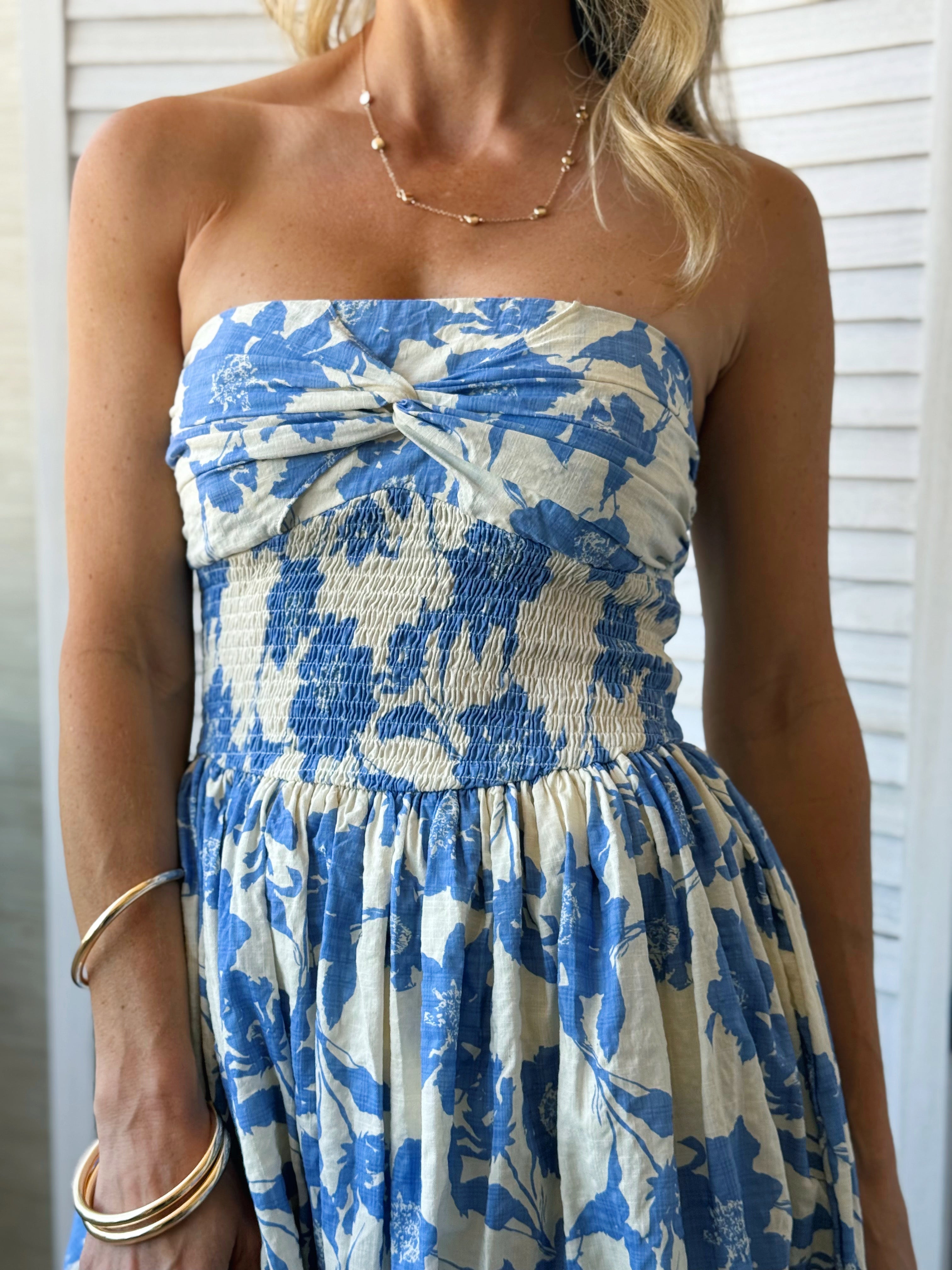 Rosanna Dress - IVORY/BLUE - willows clothing MIDI DRESS