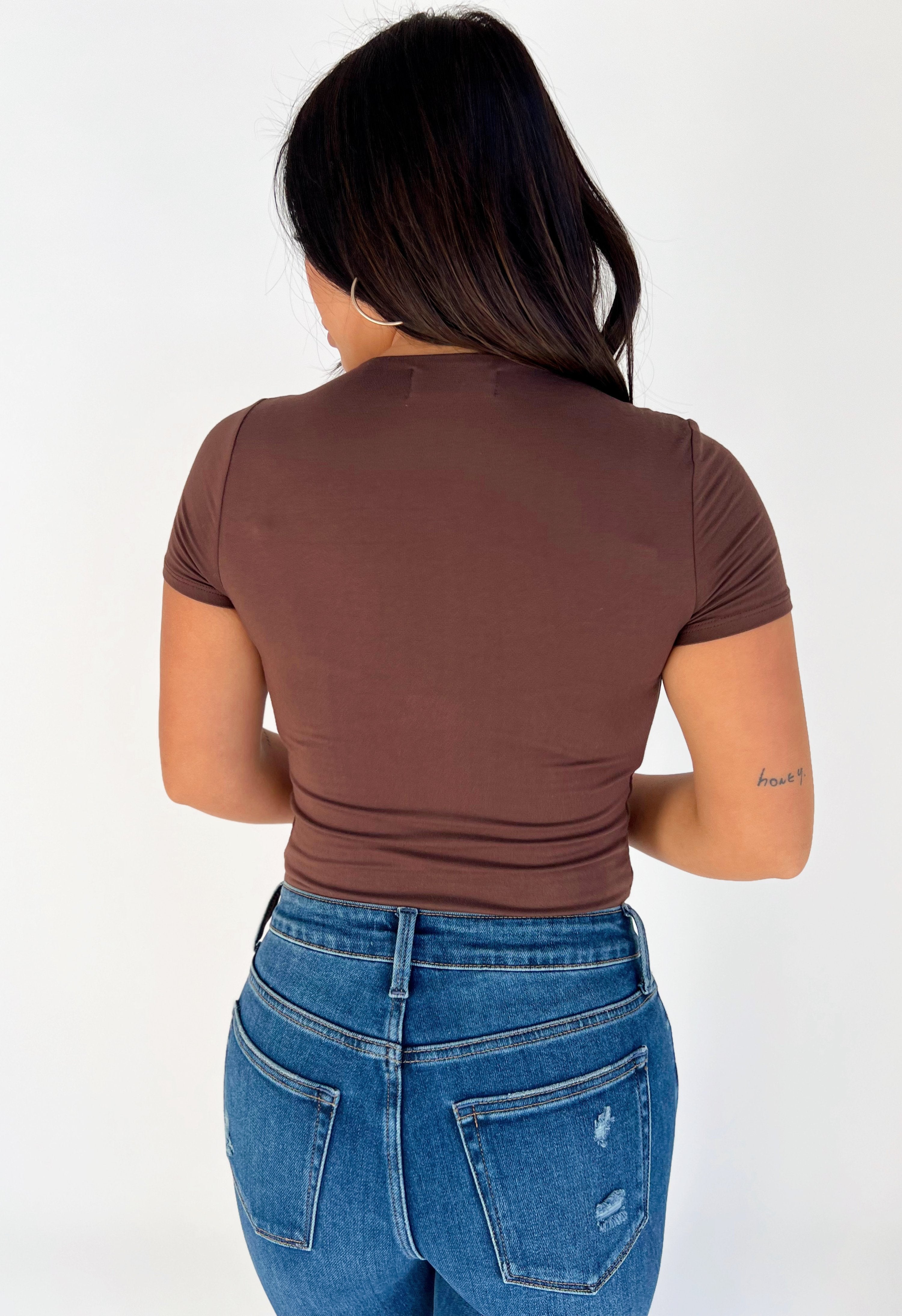 Round Neck Crop Tee - LIGHT BROWN - willows clothing S/S SHIRT