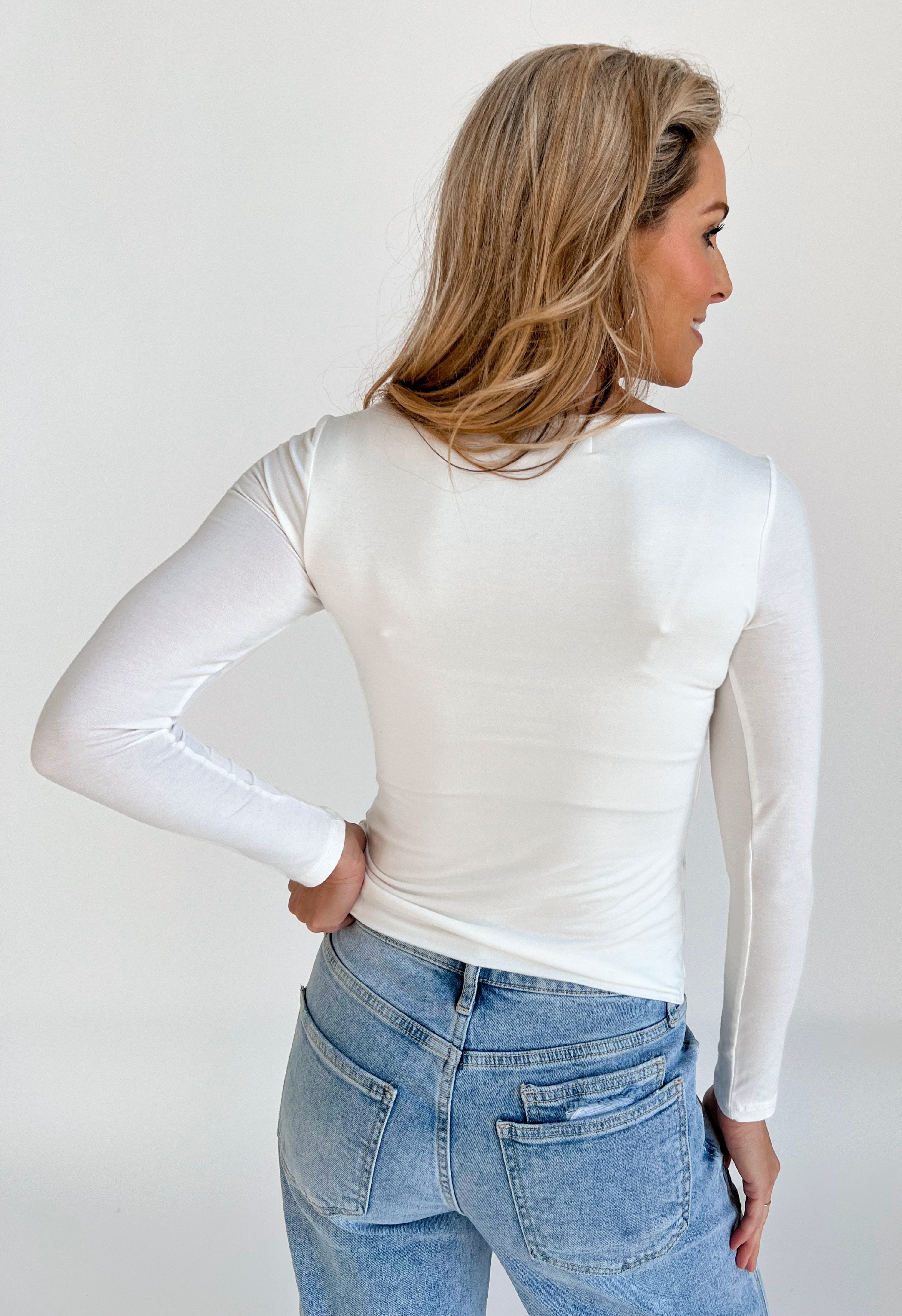 Round Neck Long Sleeve Top - IVORY - willows clothing L/S SHIRT