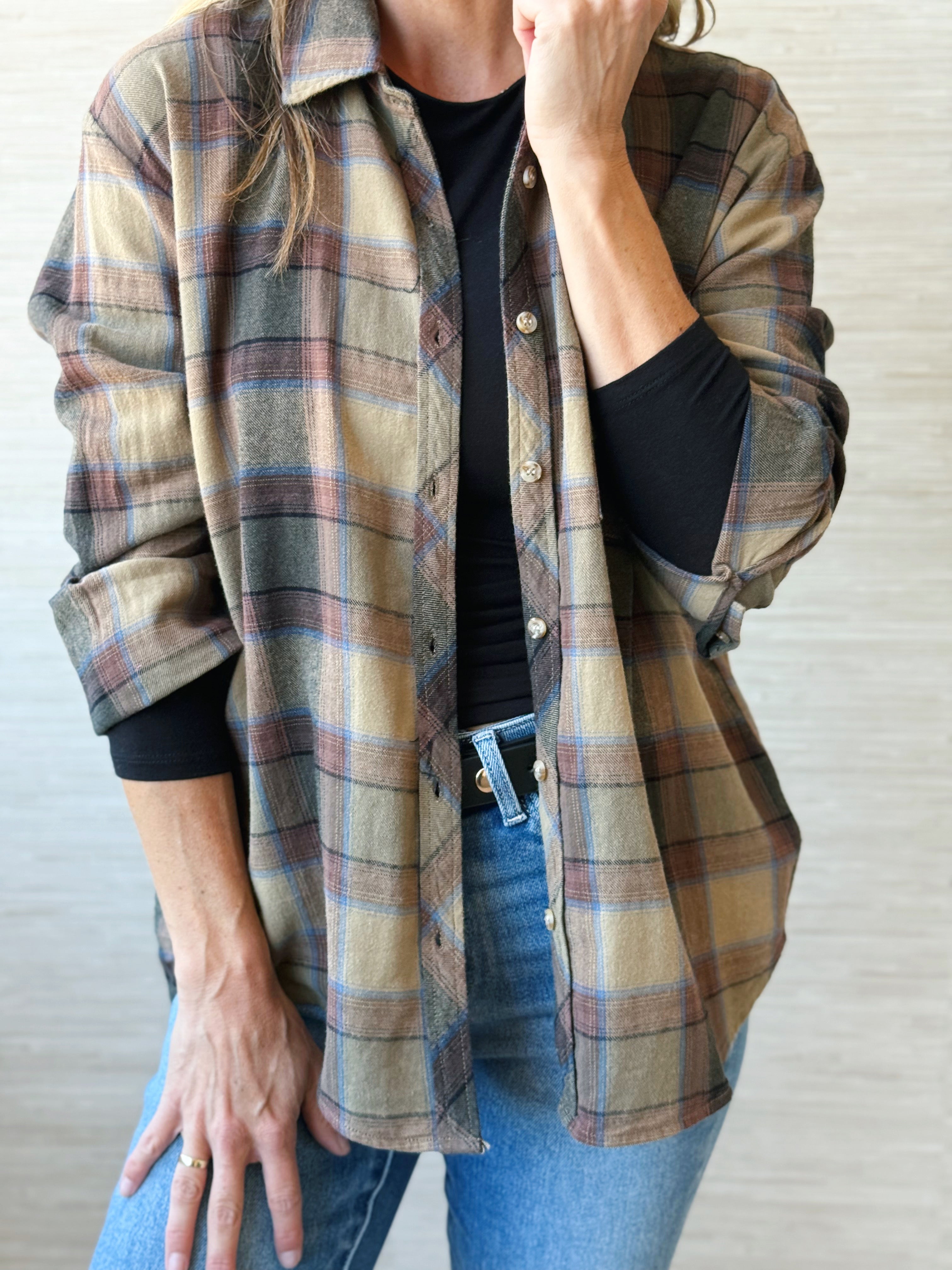 Rusty Flannel- KHAKI - willows clothing L/S SHIRT