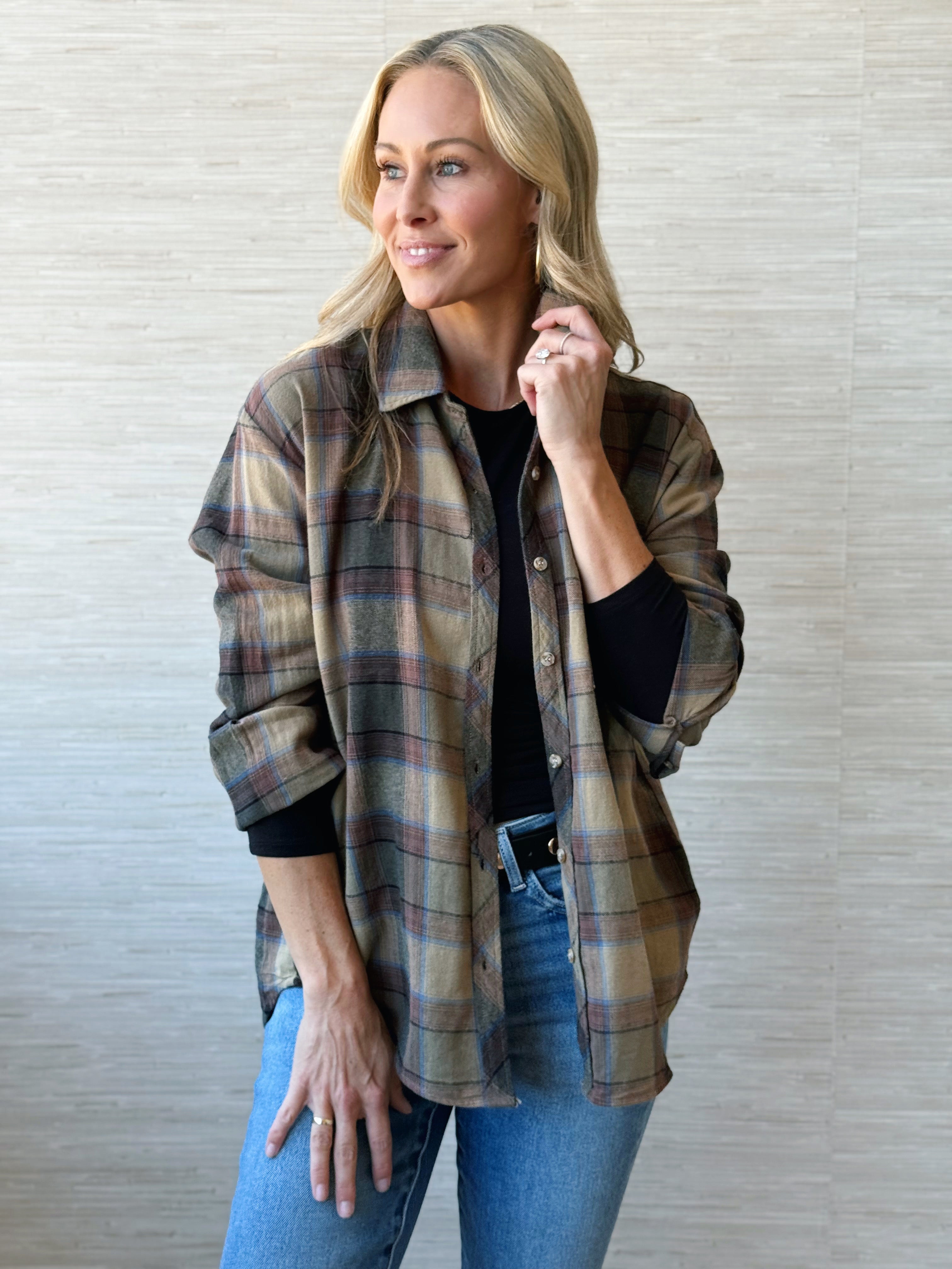 Rusty Flannel- KHAKI - willows clothing L/S SHIRT
