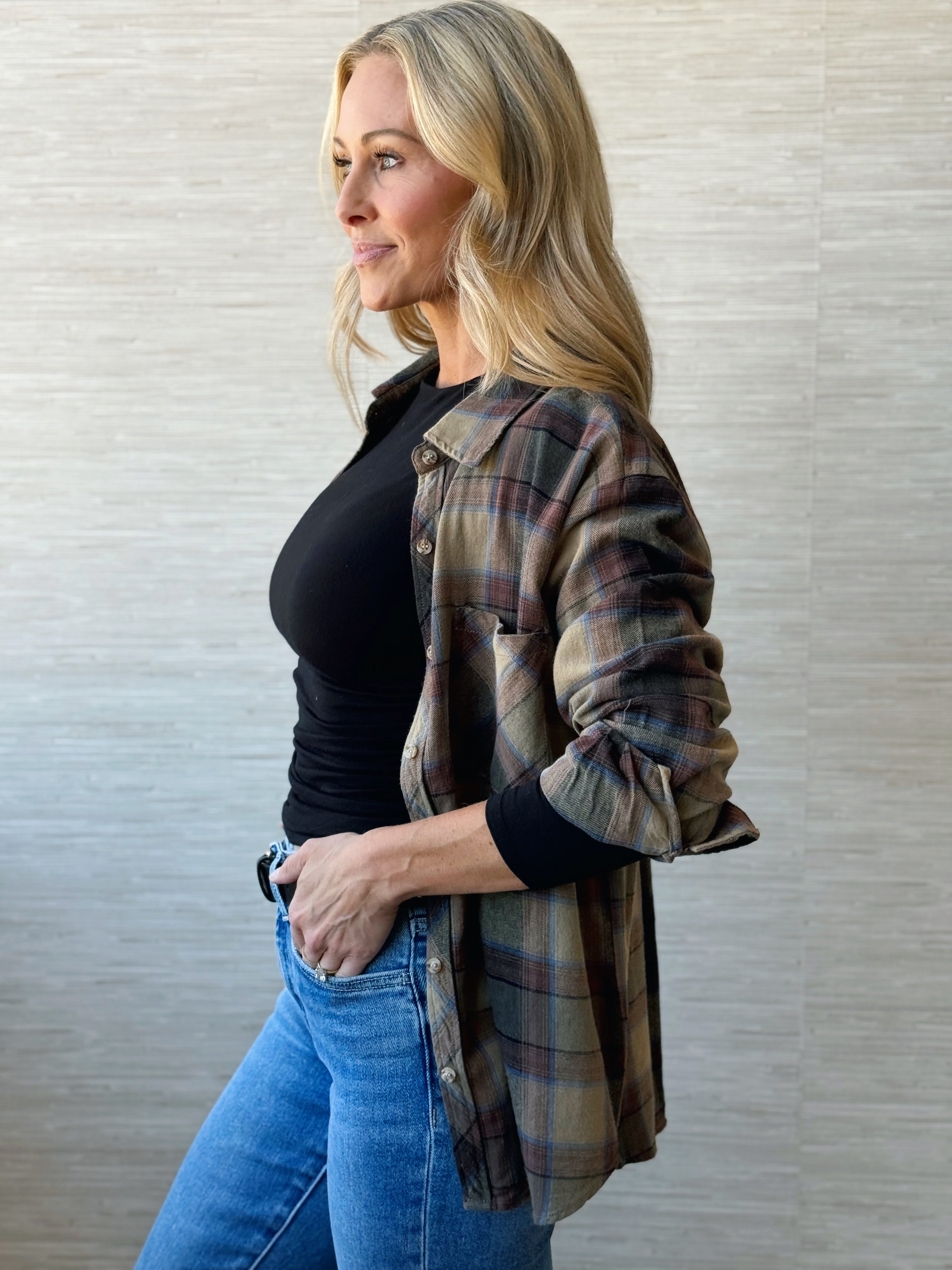 Rusty Flannel- KHAKI - willows clothing L/S SHIRT