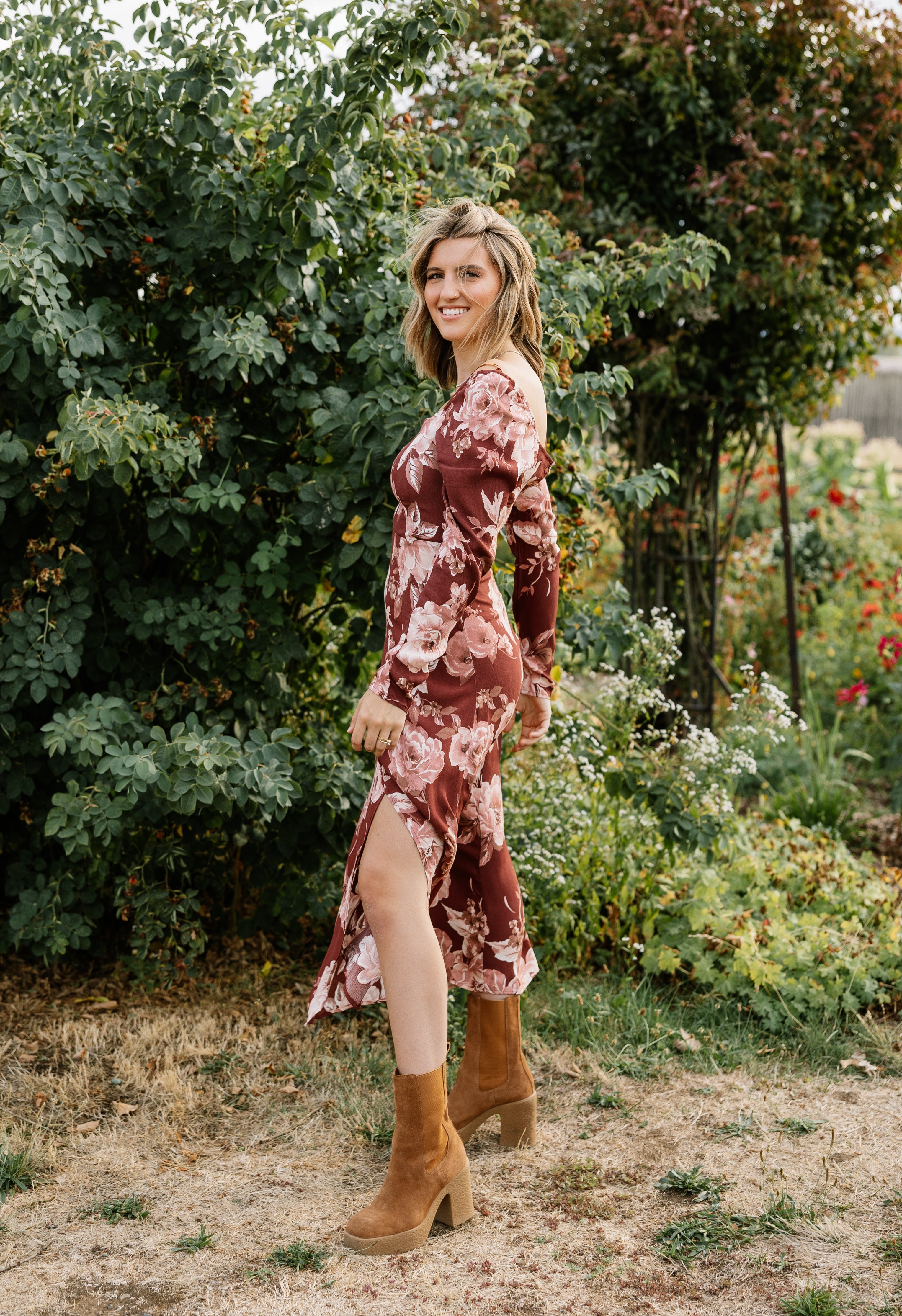 Rustyn Dress - BURGUNDY - willows clothing MIDI DRESS