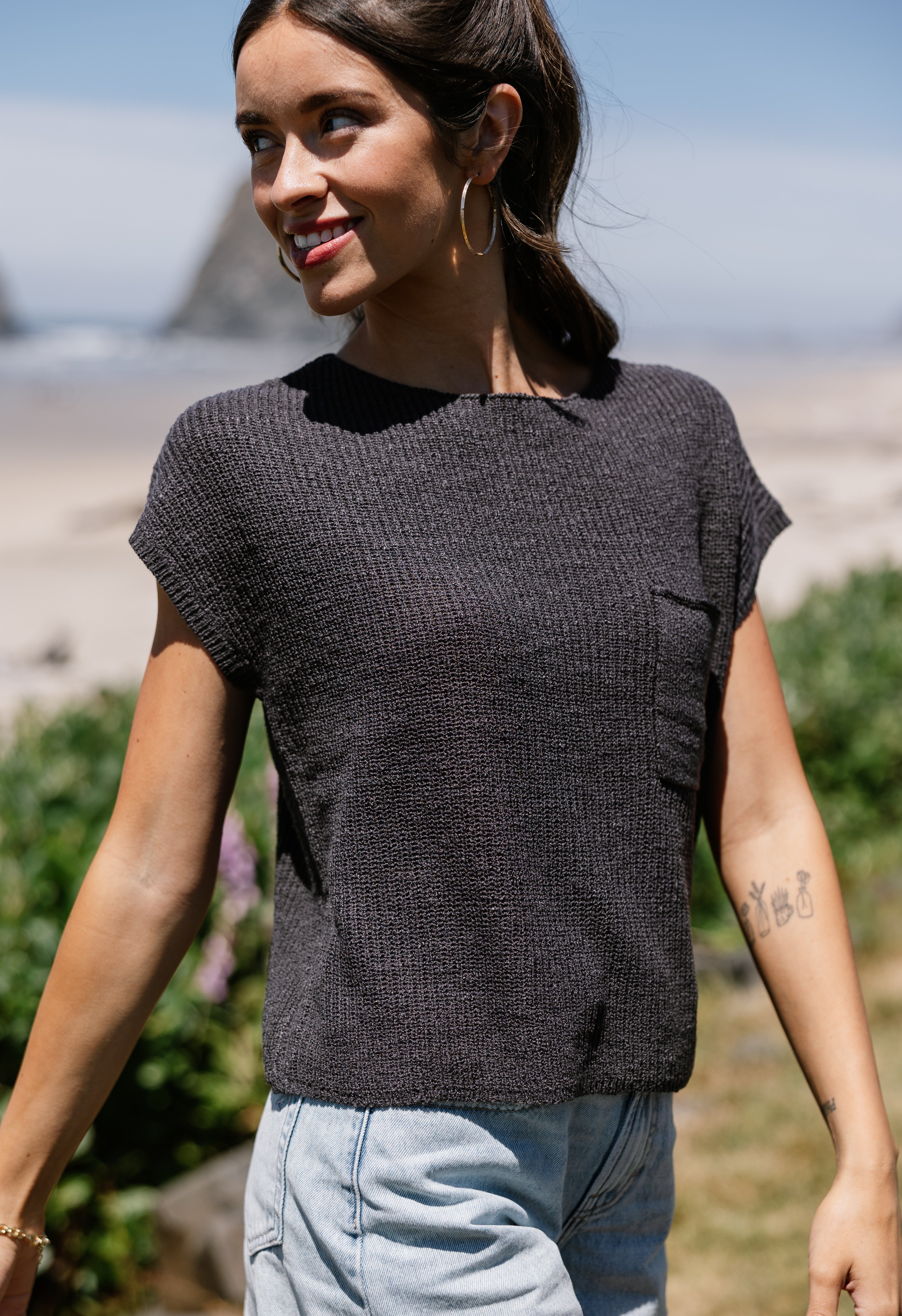 Sand Dollar Sweater - DARK CHARCOAL - willows clothing SWEATER