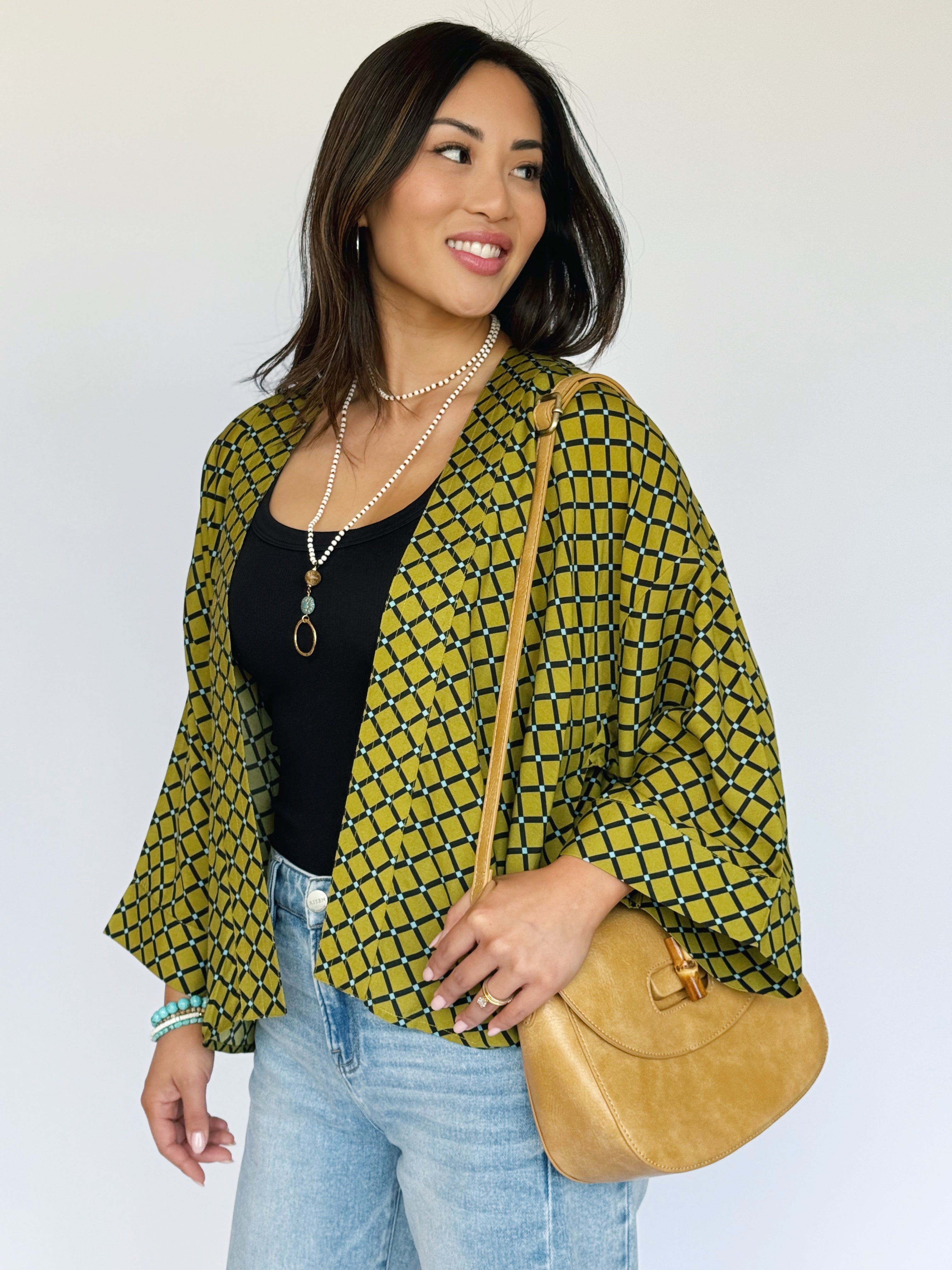 Sandy Toes Grid Kimono - willows clothing KIMONO