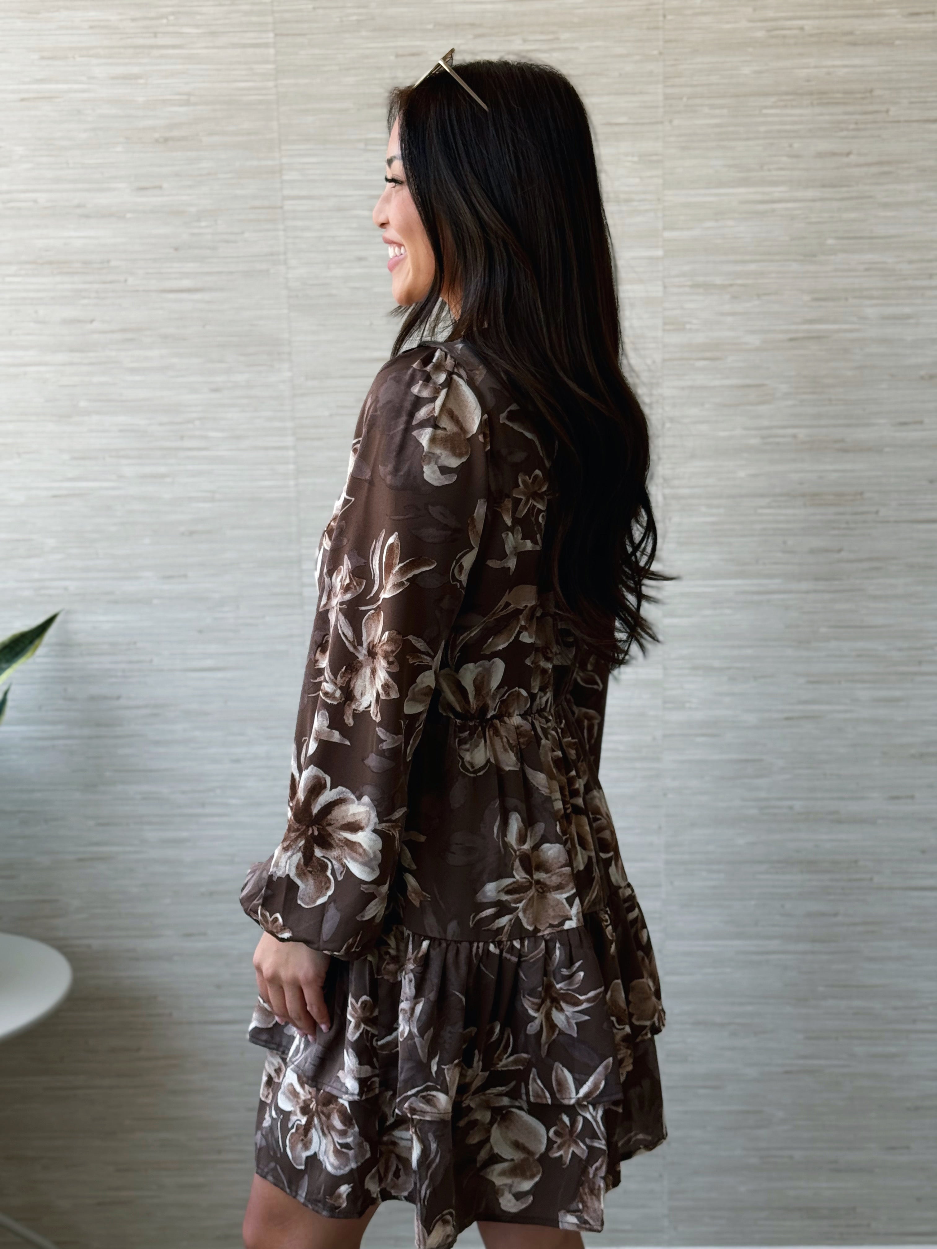 Saskia Mini Dress - MOCHA BROWN - willows clothing SHORT DRESS