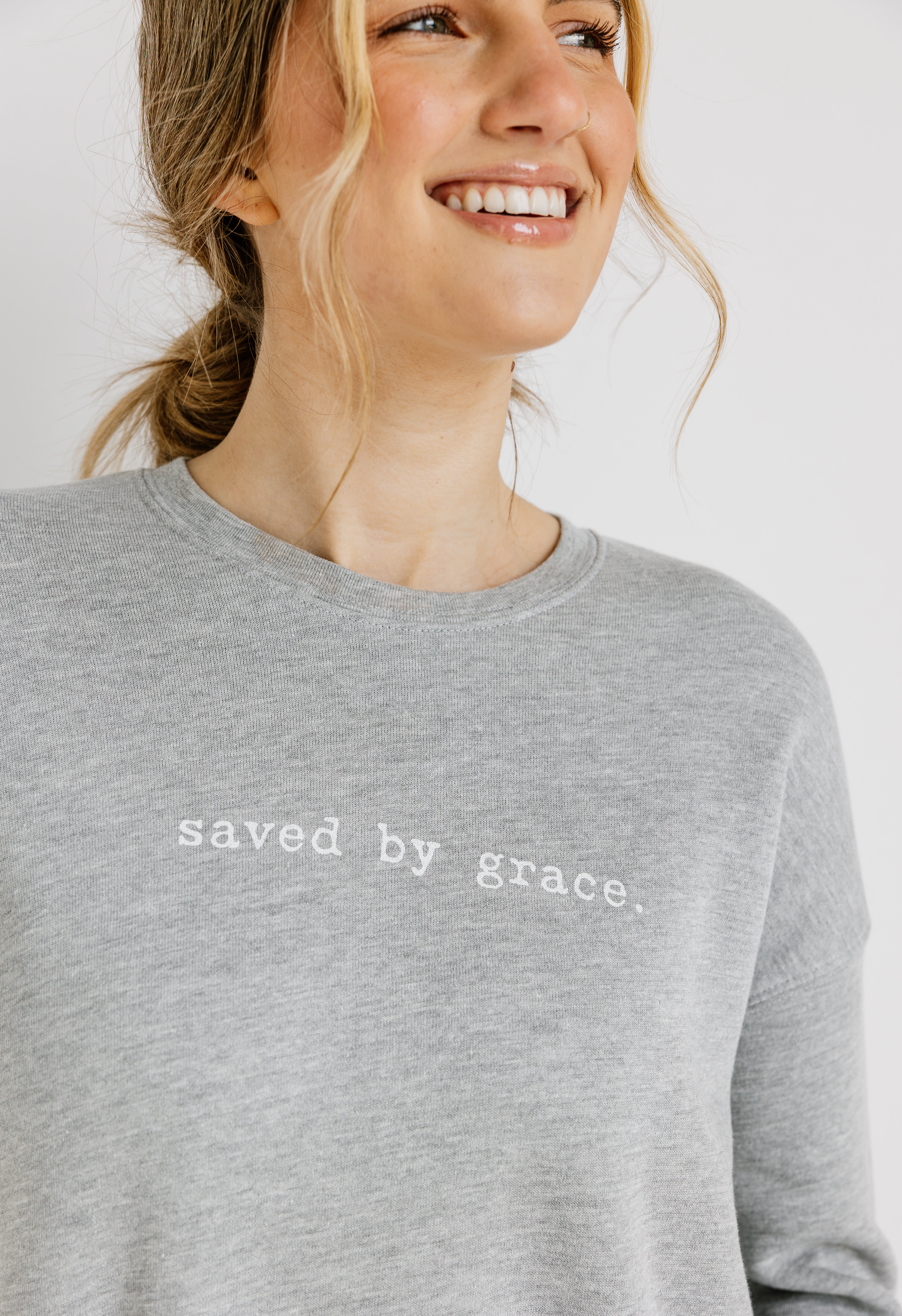 Saved By Grace Sweatshirt - ATHLETIC HEATHER - willows clothing SWEATSHIRT