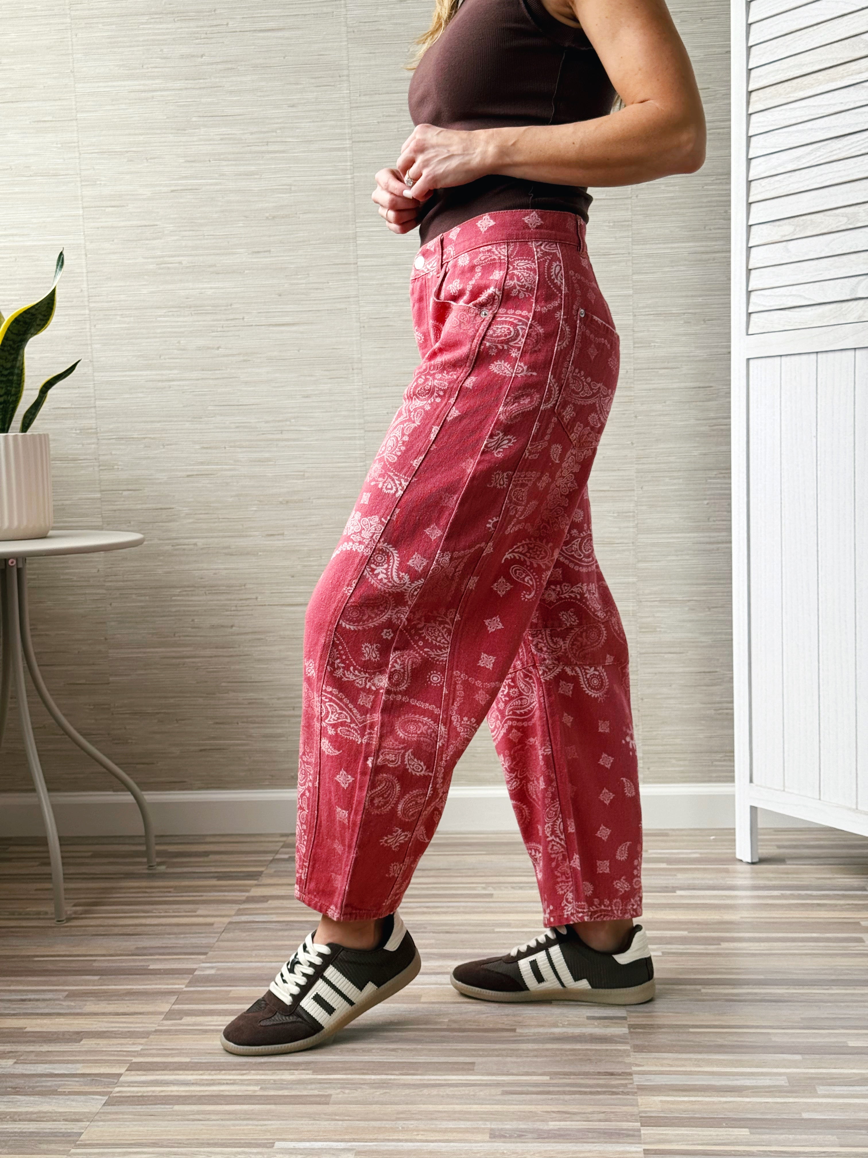 Scarlet Barrel Jean - DUSTY ROSE BANDANA - willows clothing BARREL JEAN