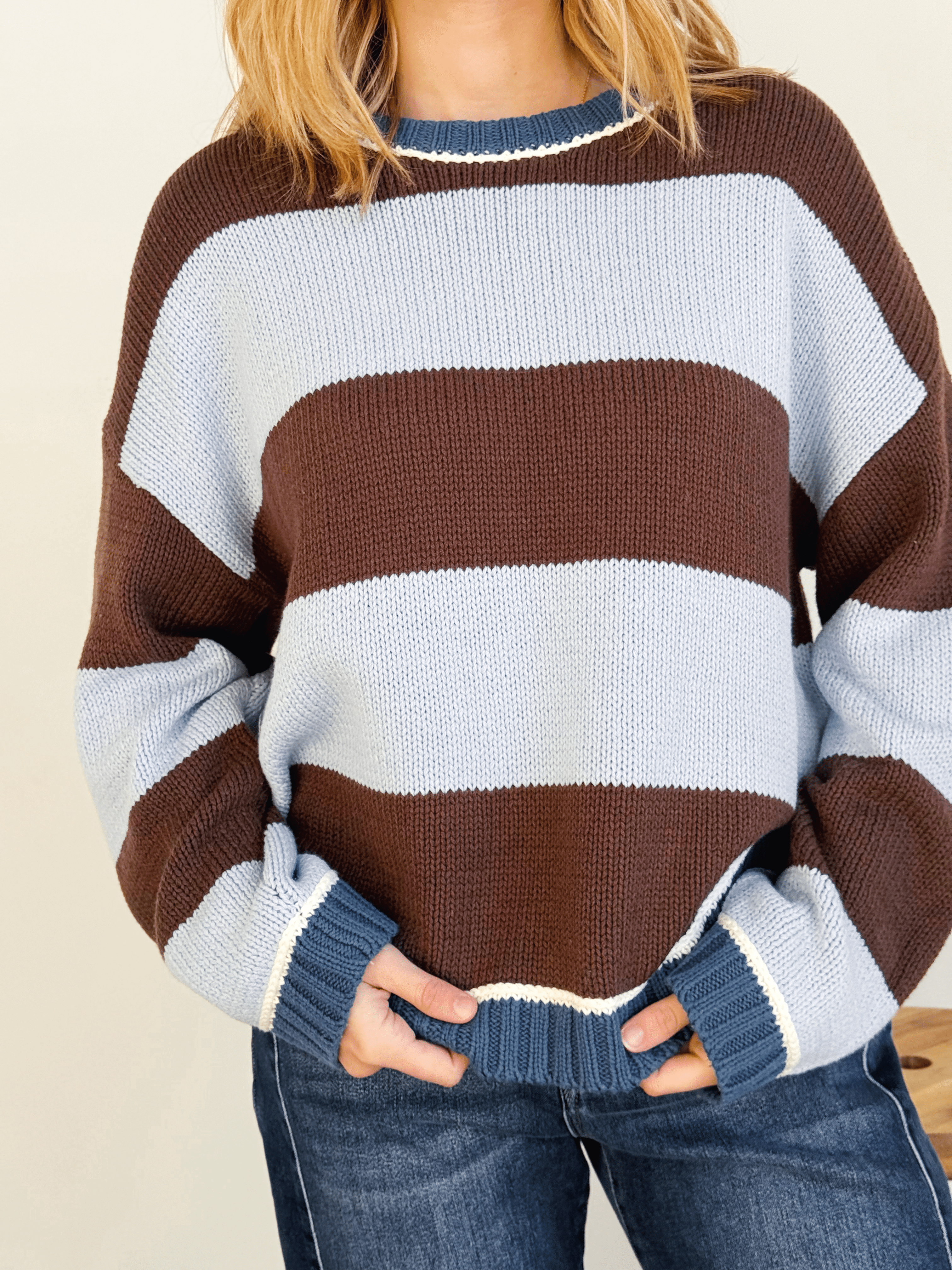 Scottie Jean Sweater - BROWN/BLUE - willows clothing SWEATER