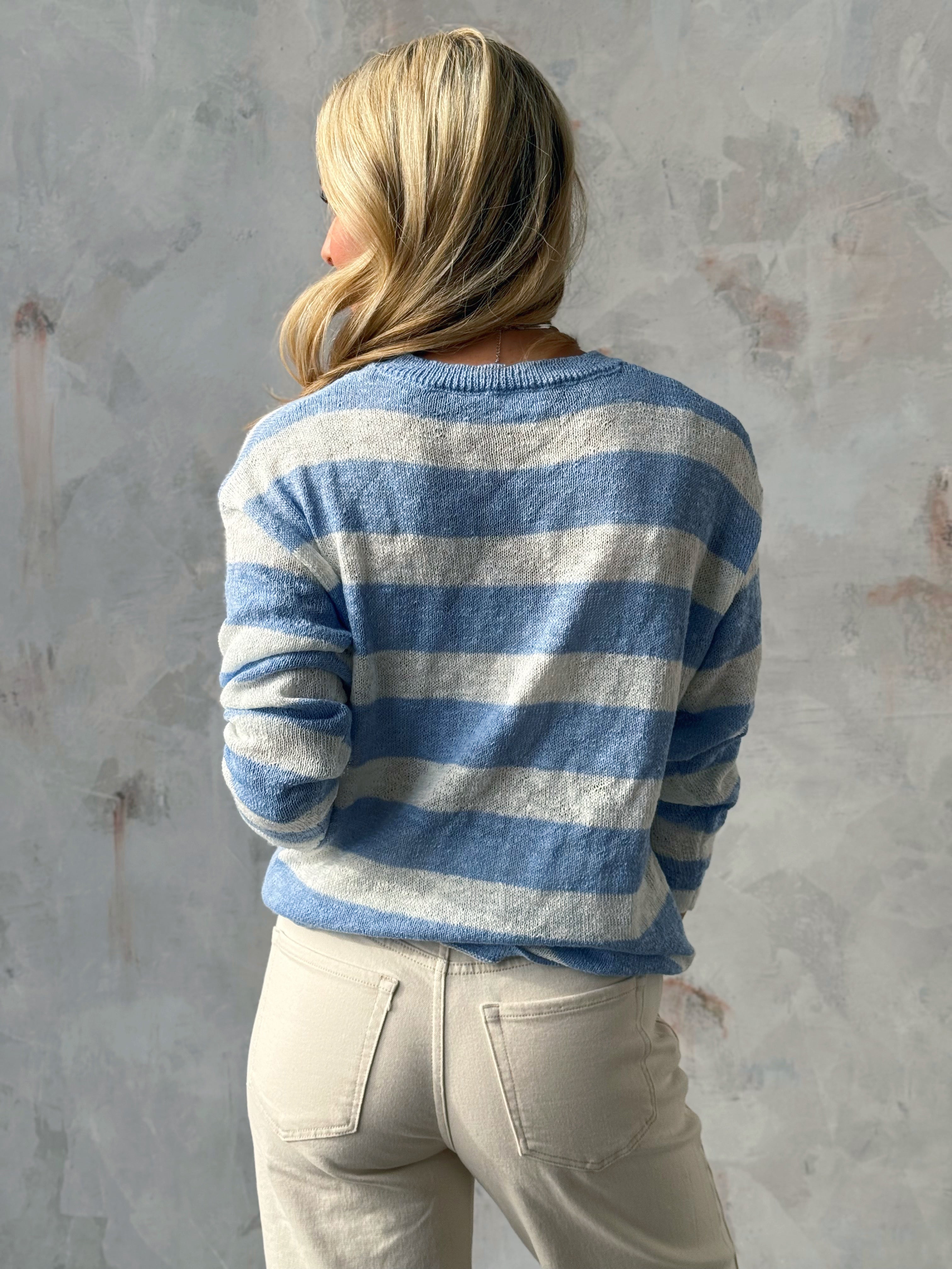 Sea Breeze Sweater - LIGHT BLUE/WHITE - willows clothing SWEATER