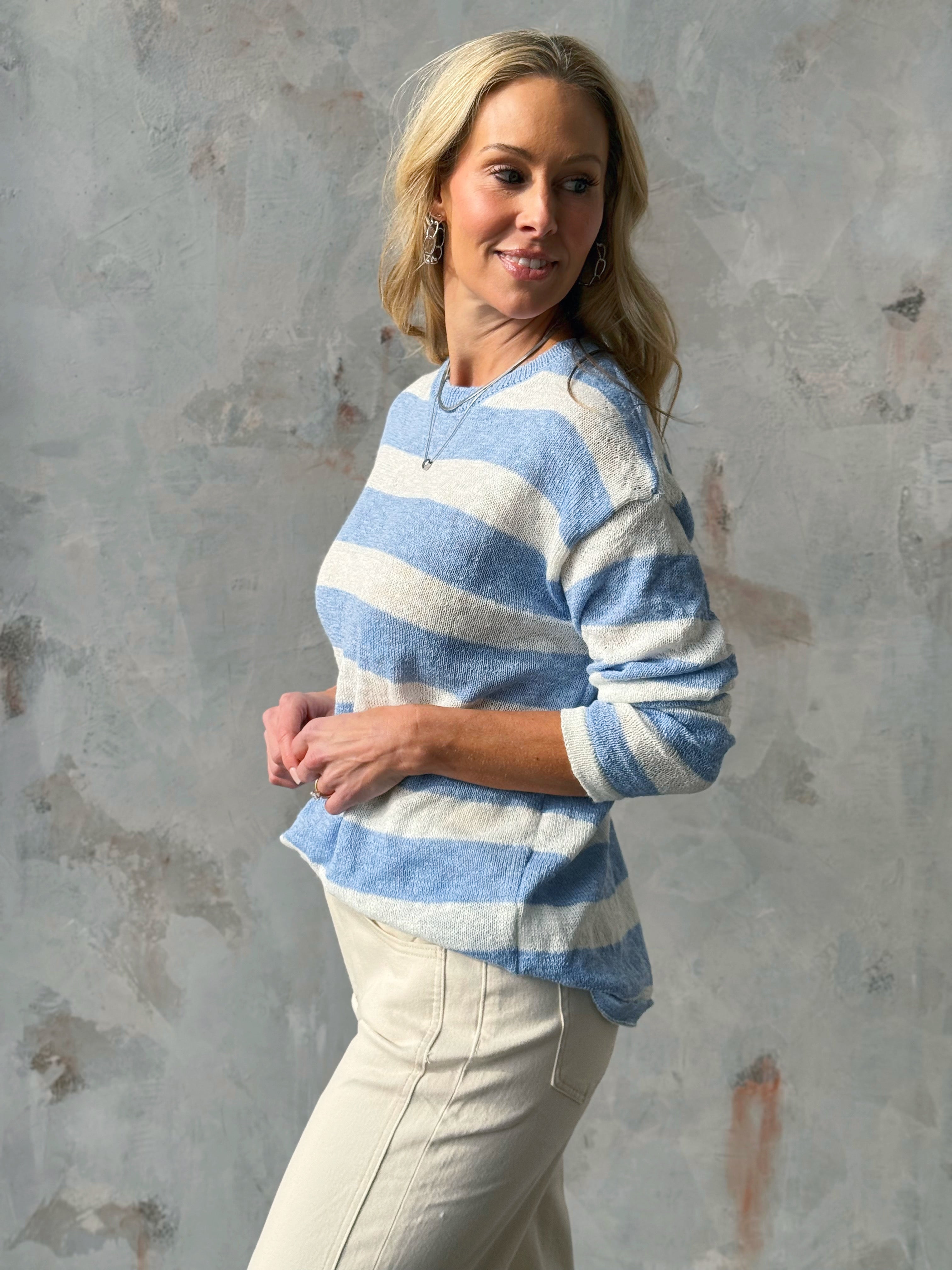 Sea Breeze Sweater - LIGHT BLUE/WHITE - willows clothing SWEATER