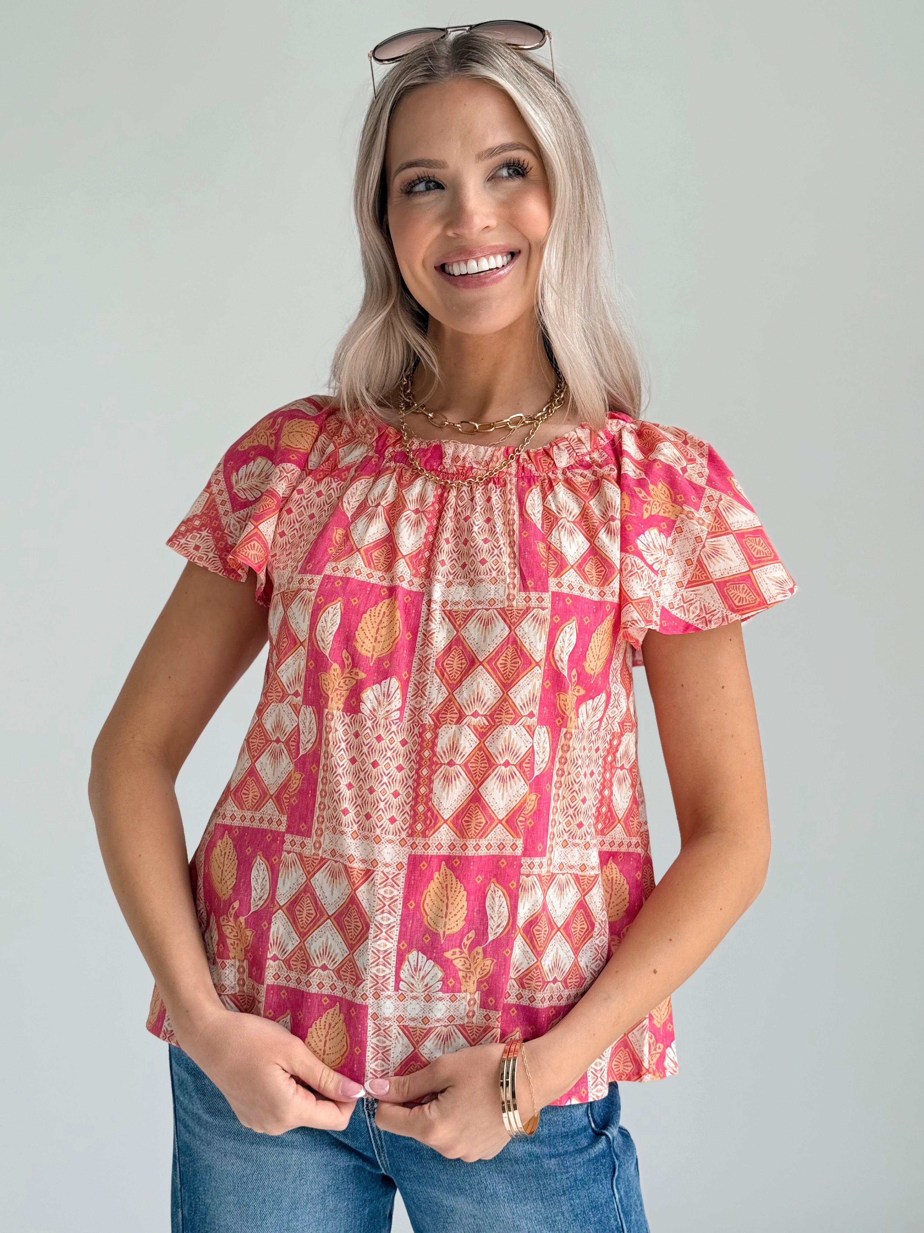 Sedona Blouse - PINK ORANGE - willows clothing BLOUSE