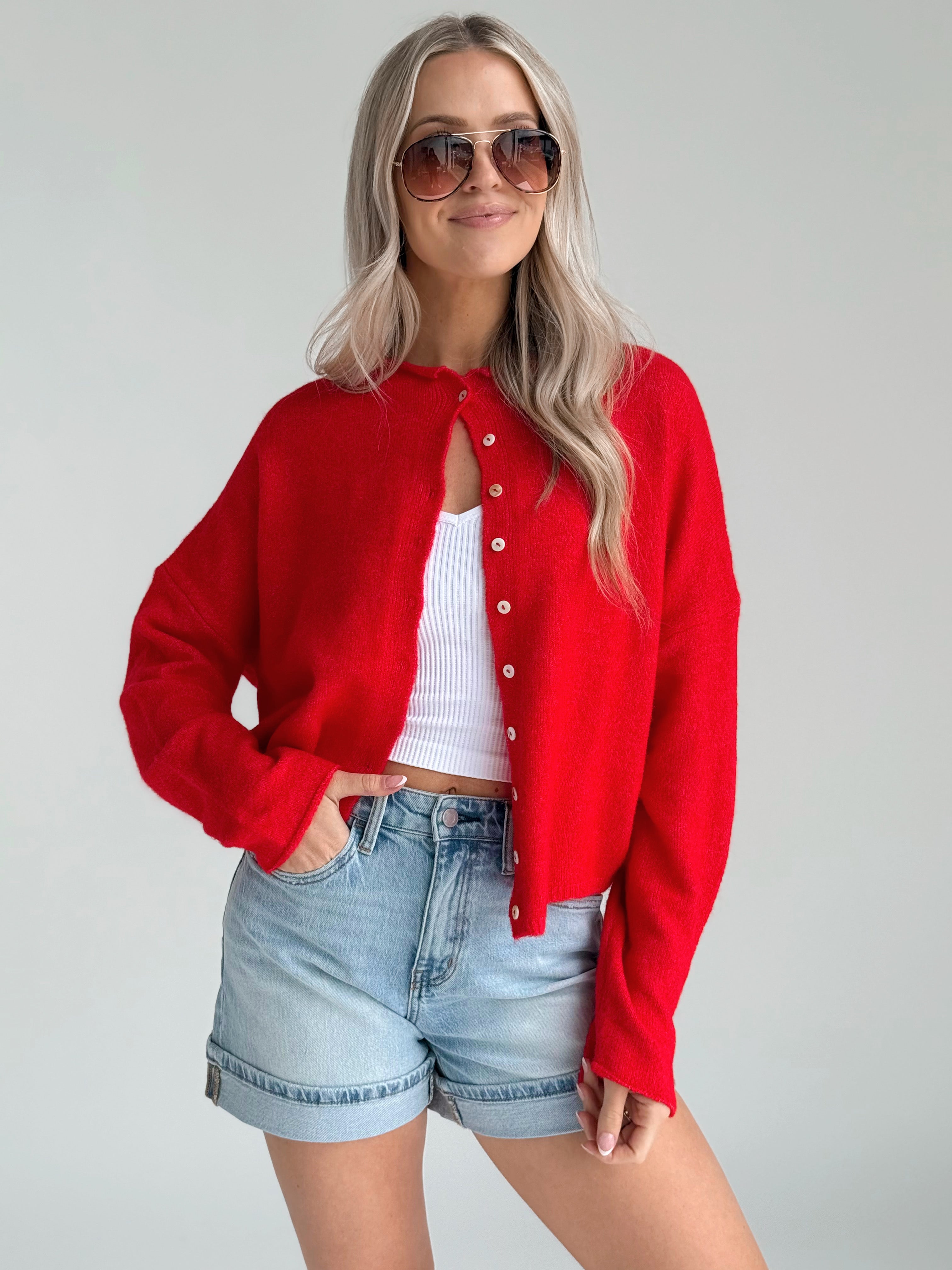 Simone Cardigan - RED - willows clothing SWEATER