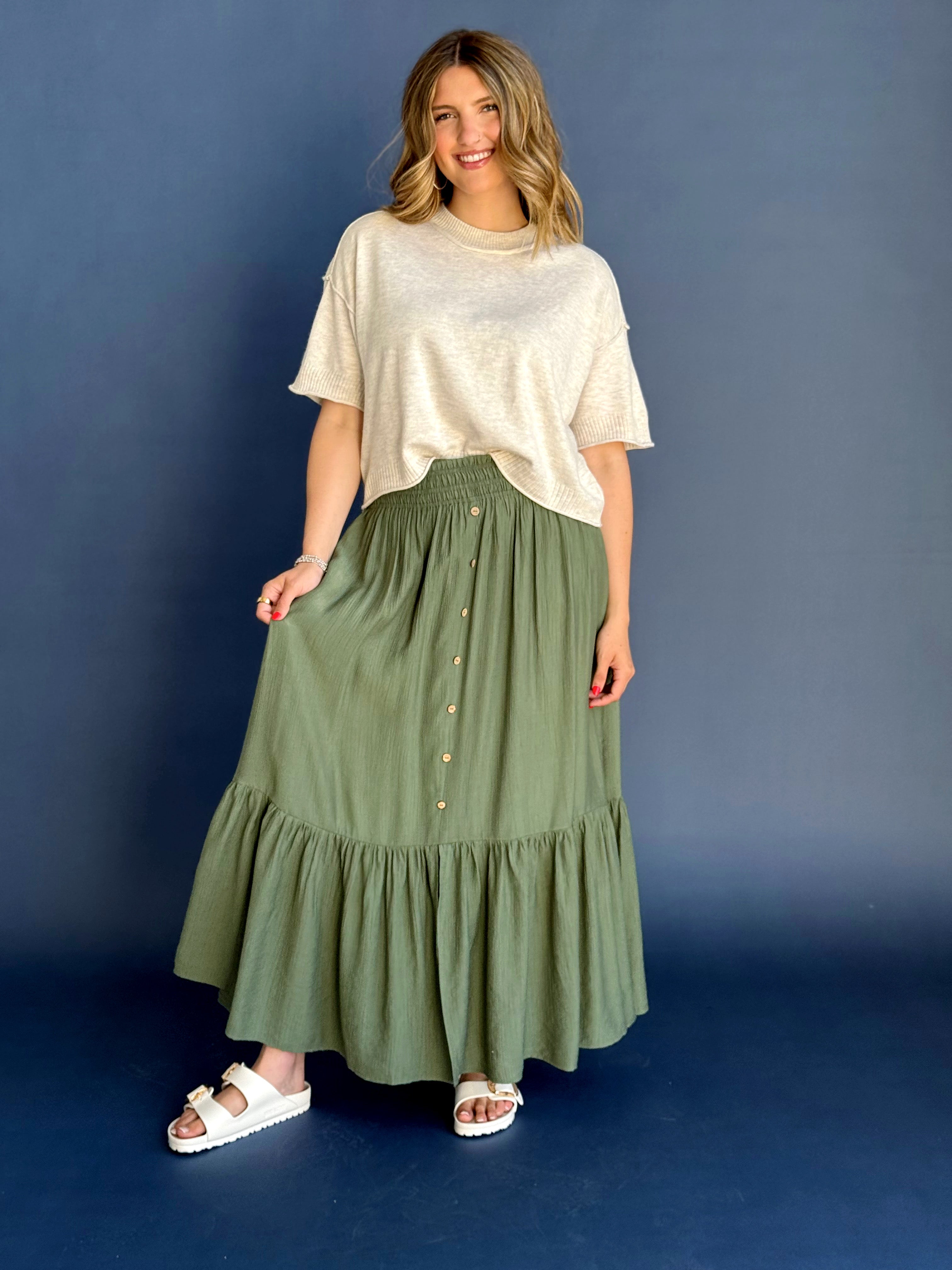 Sonnet Skirt - OLIVE - willows clothing MIDI SKIRT
