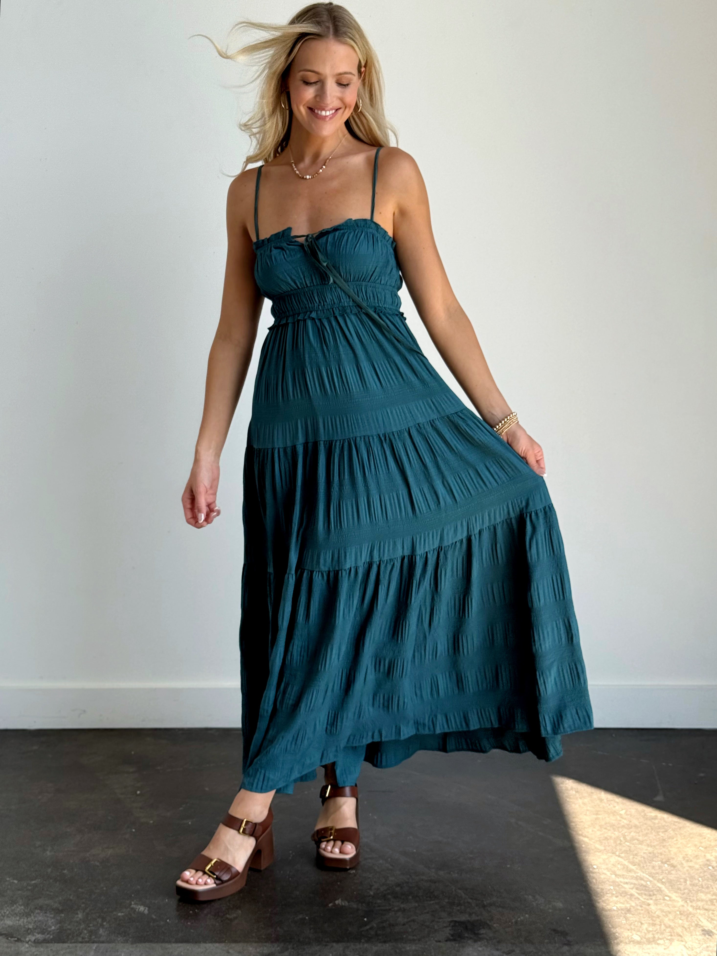 Southern Belle Dress - HUNTER GREEN - willows clothing Long Dress