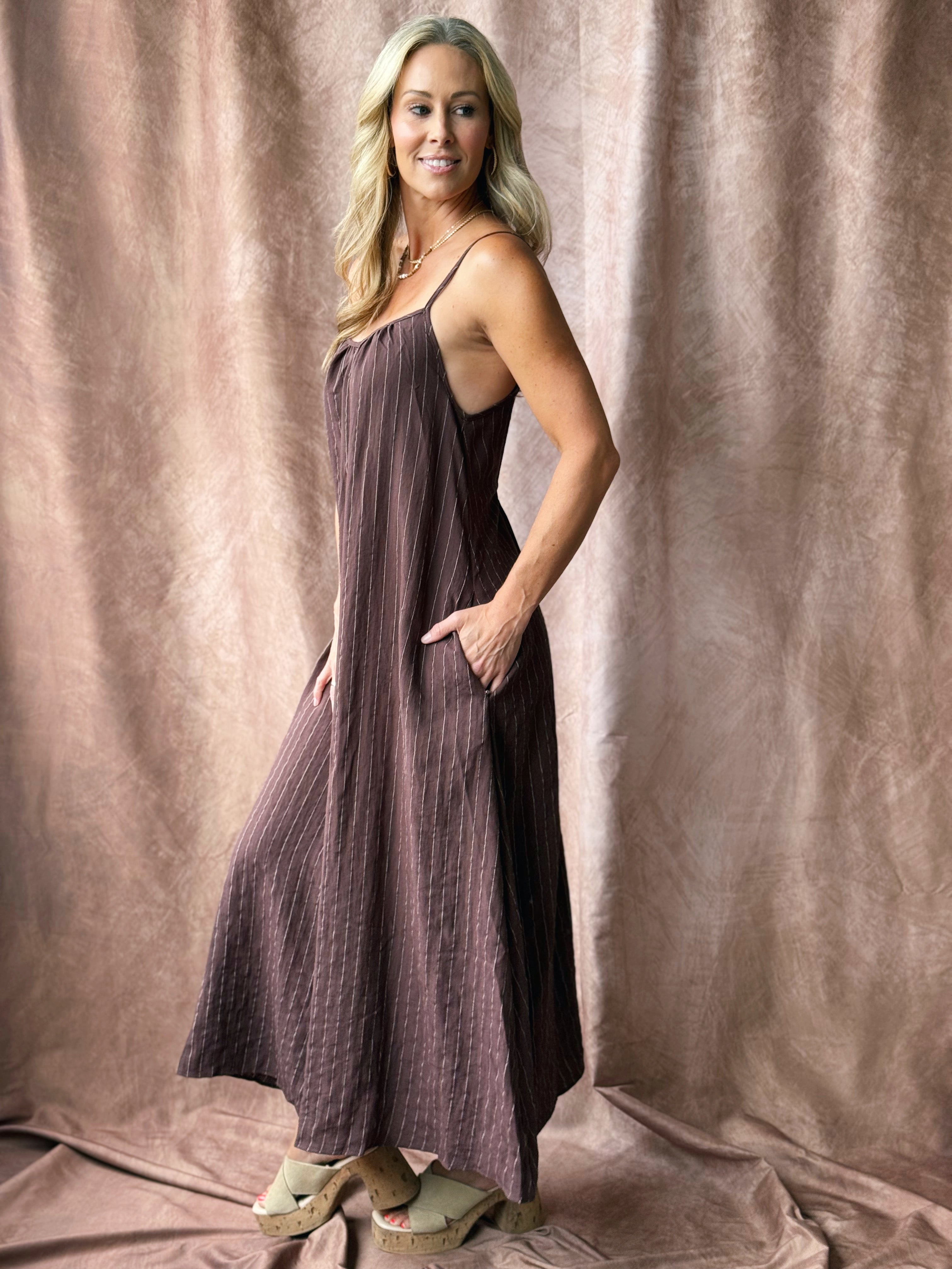Spiced Chai Maxi Dress - BROWN STRIPE - willows clothing Long Dress