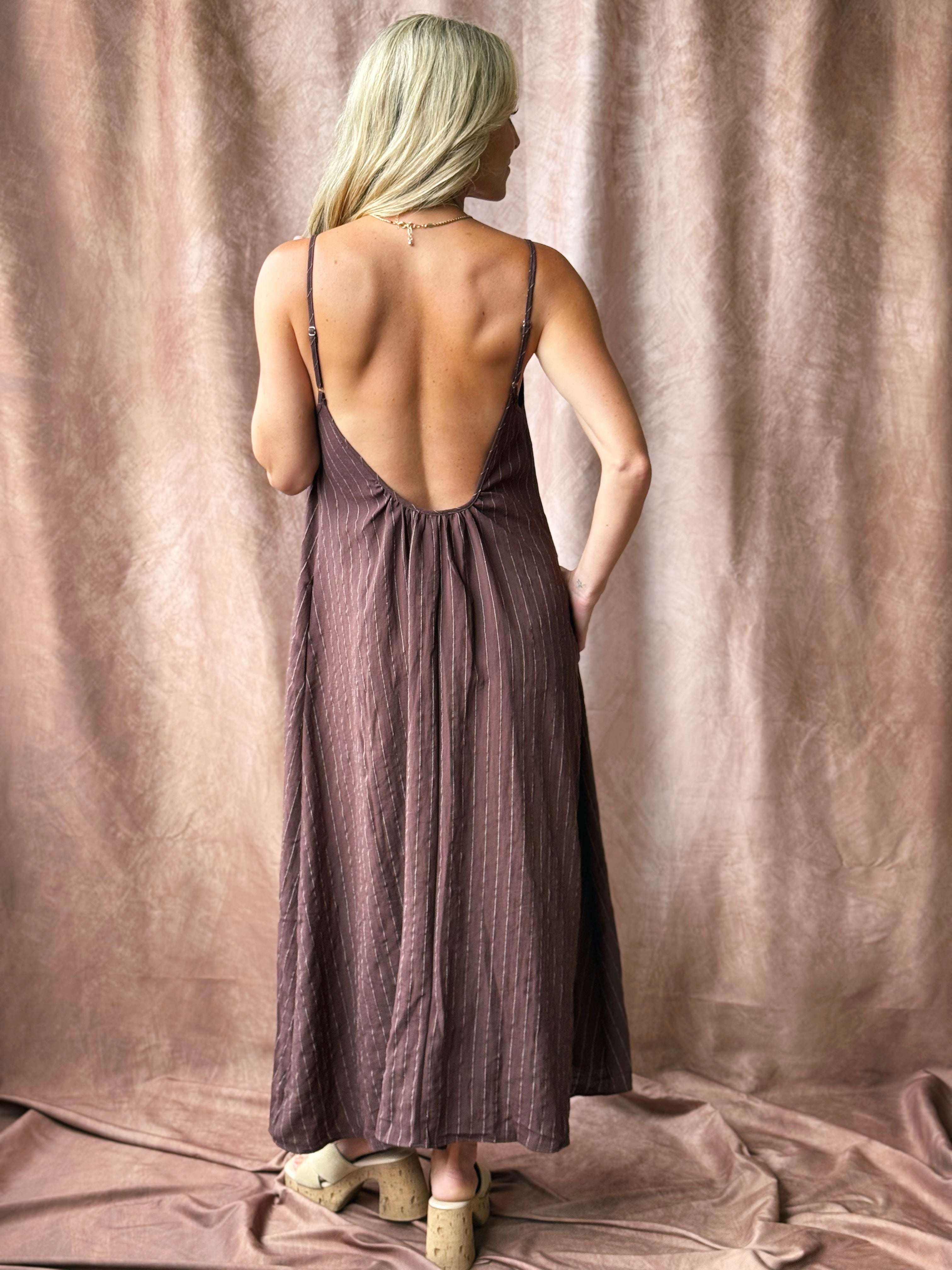 Spiced Chai Maxi Dress - BROWN STRIPE - willows clothing Long Dress