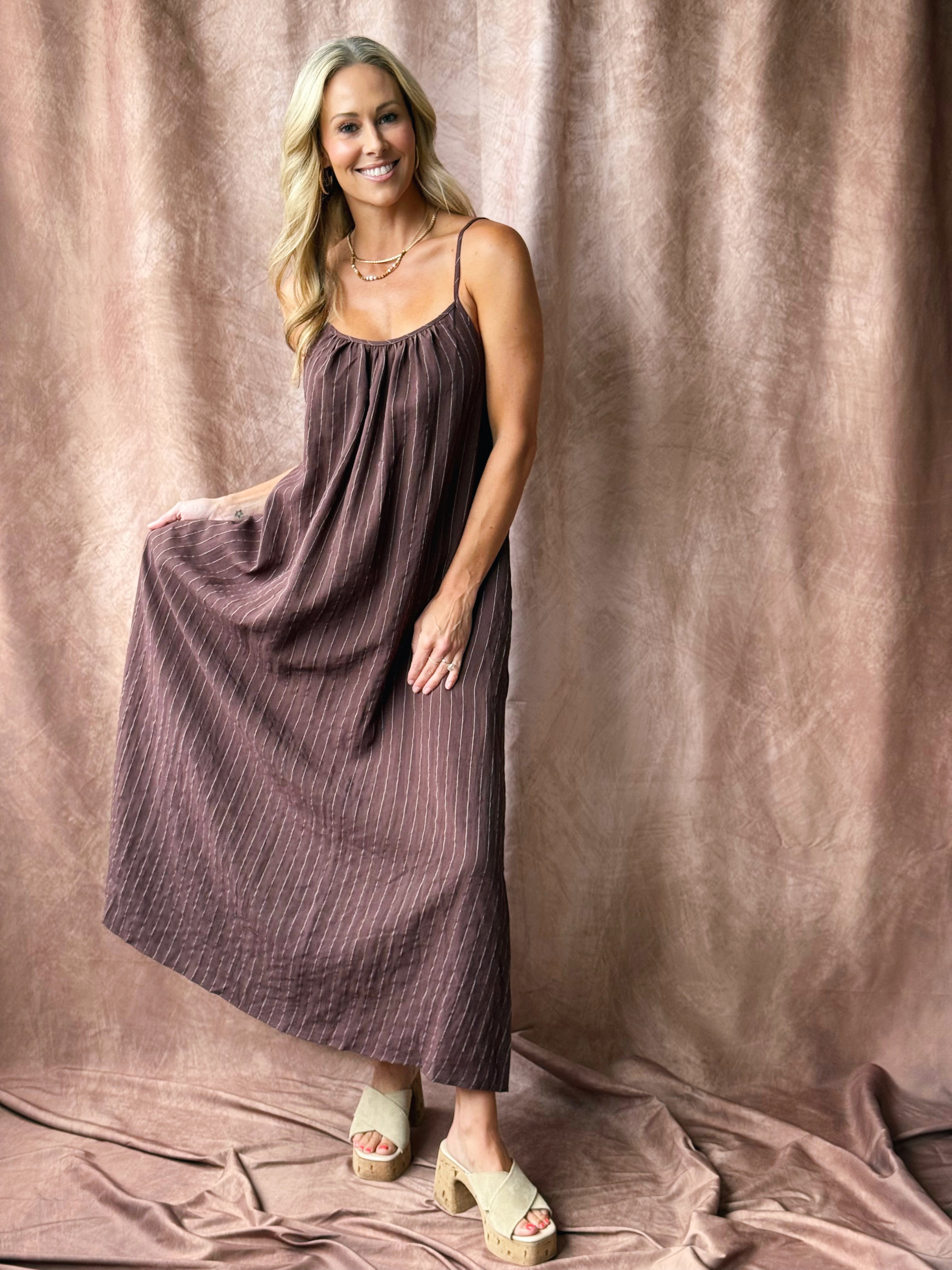 Spiced Chai Maxi Dress - BROWN STRIPE - willows clothing Long Dress
