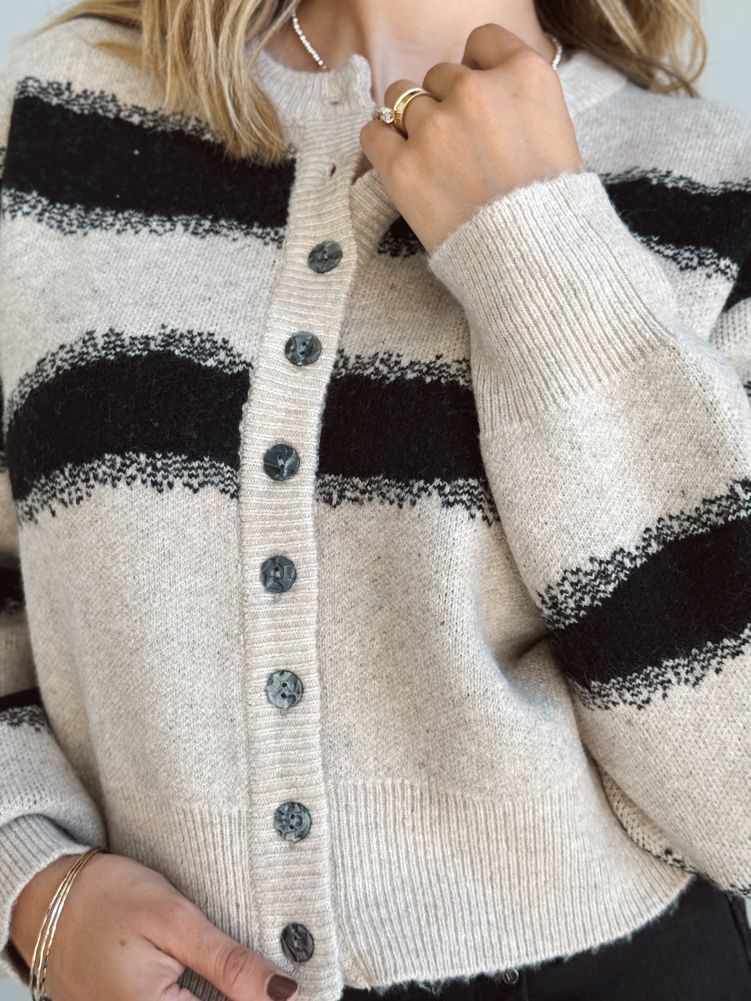 Spiced Cider Cardigan - STONE/BLACK - willows clothing Cardigan