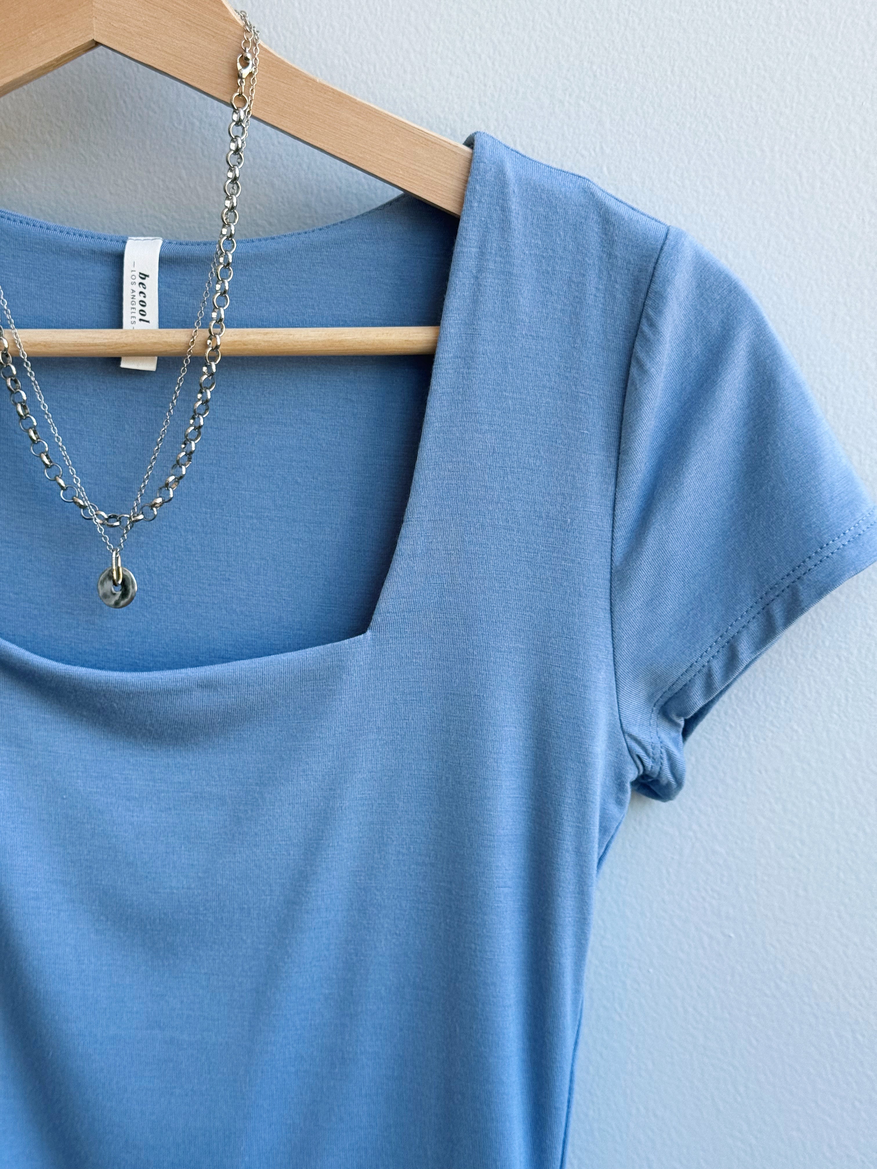 Square Neck Cropped Tee - DENIM BLUE - willows clothing S/S SHIRT