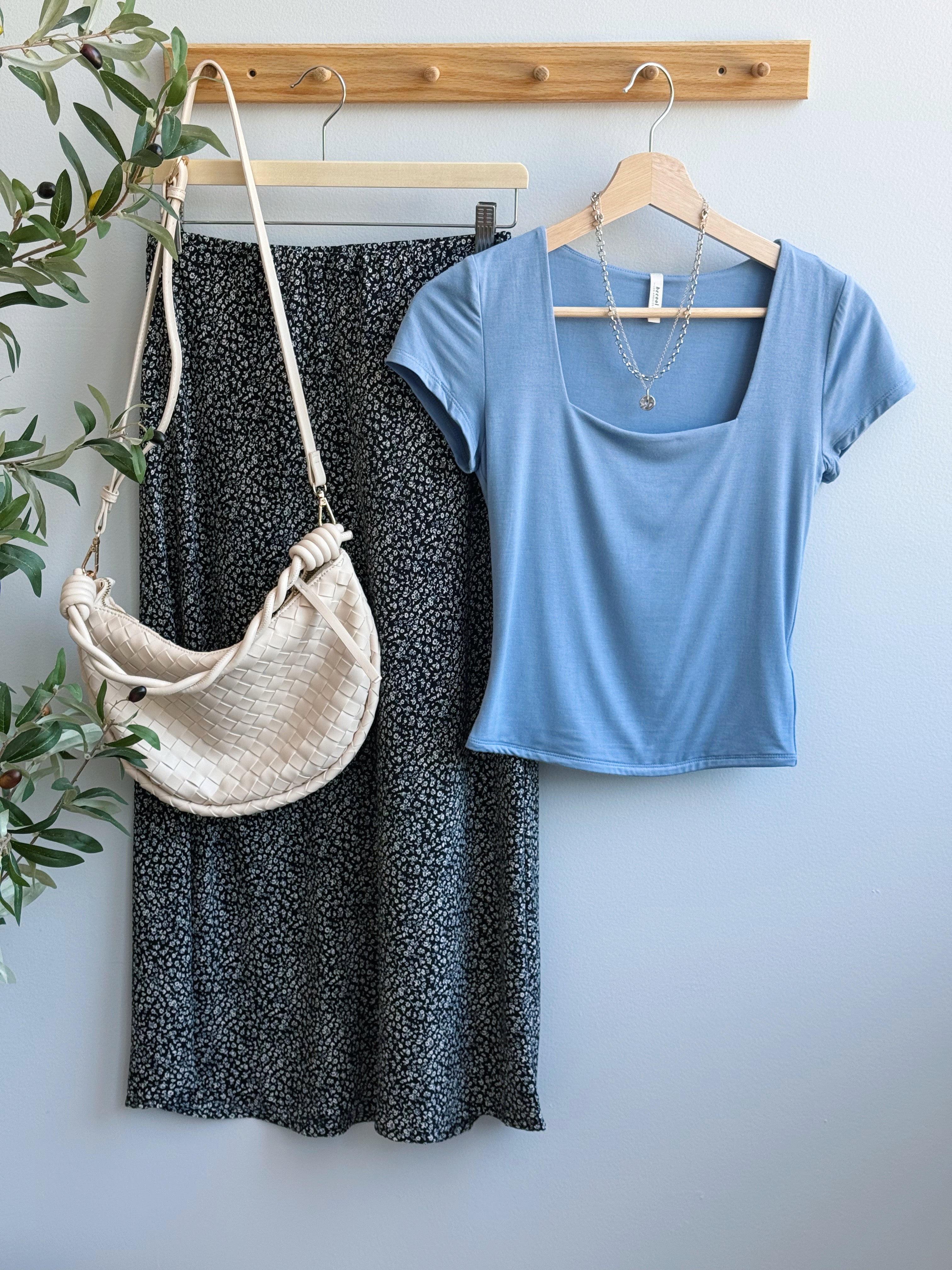 Square Neck Cropped Tee - DENIM BLUE - willows clothing S/S SHIRT