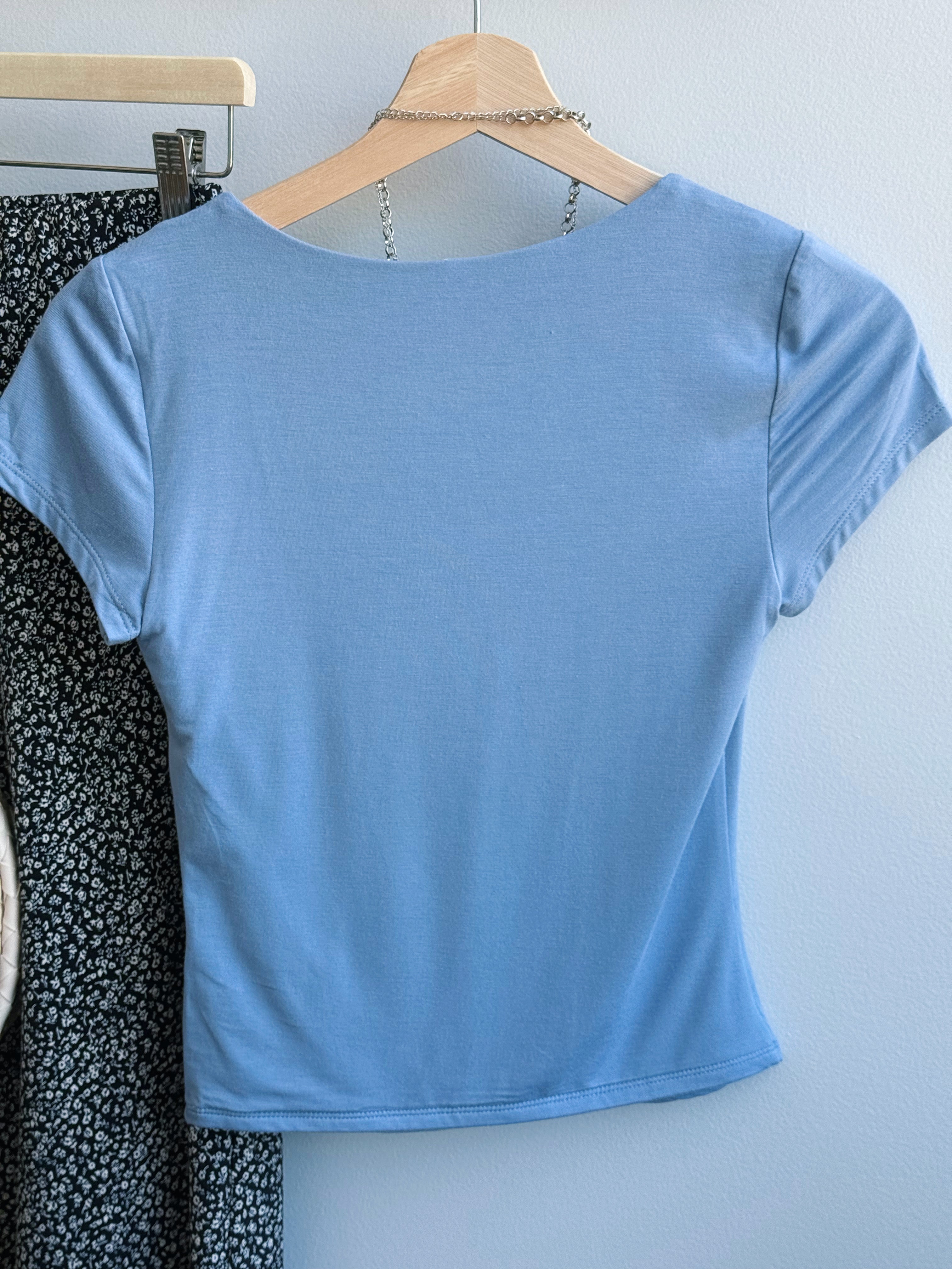 Square Neck Cropped Tee - DENIM BLUE - willows clothing S/S SHIRT