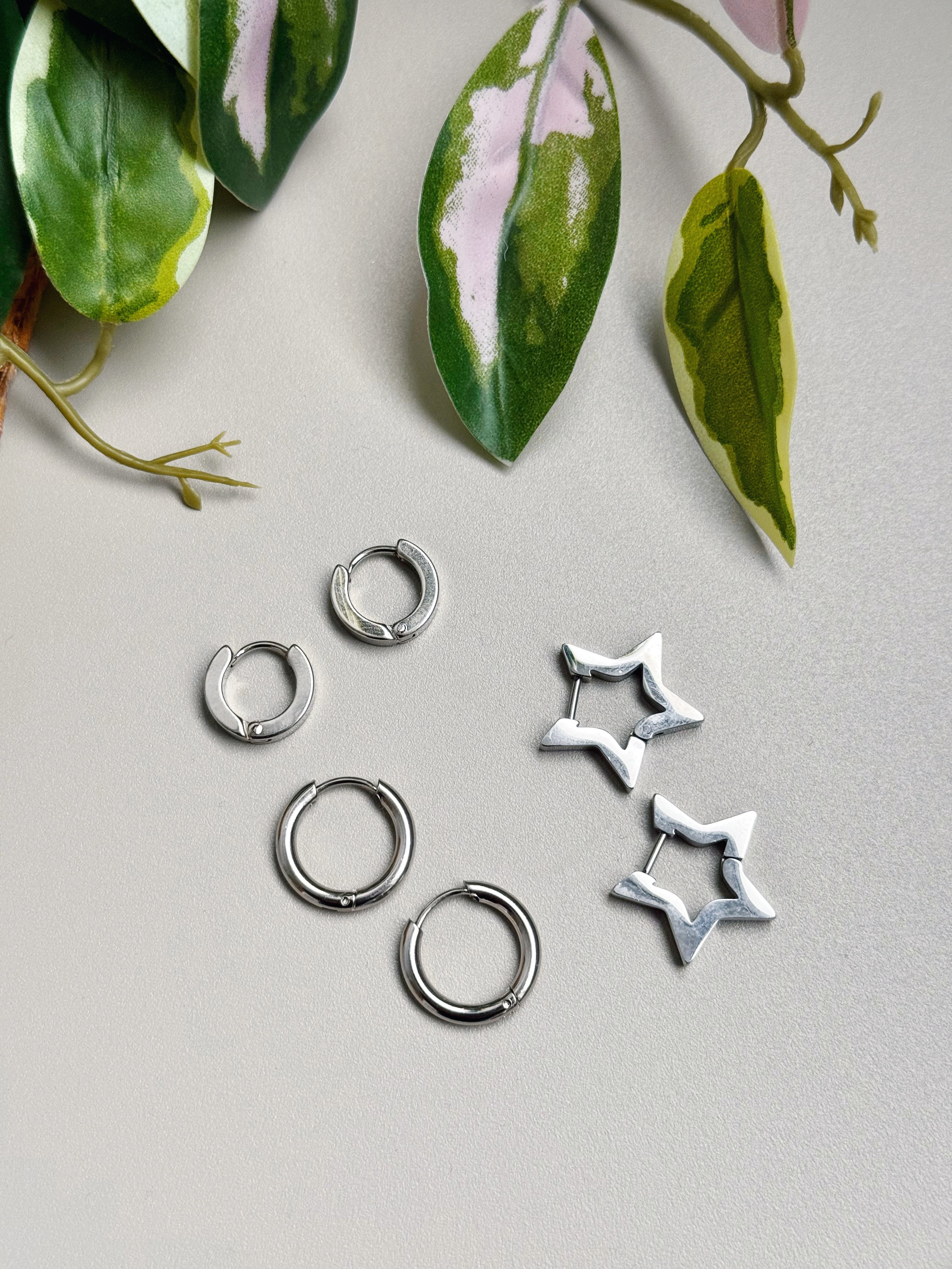 Star Miniature Hoop Earring Set - SILVER - willows clothing EARRINGS