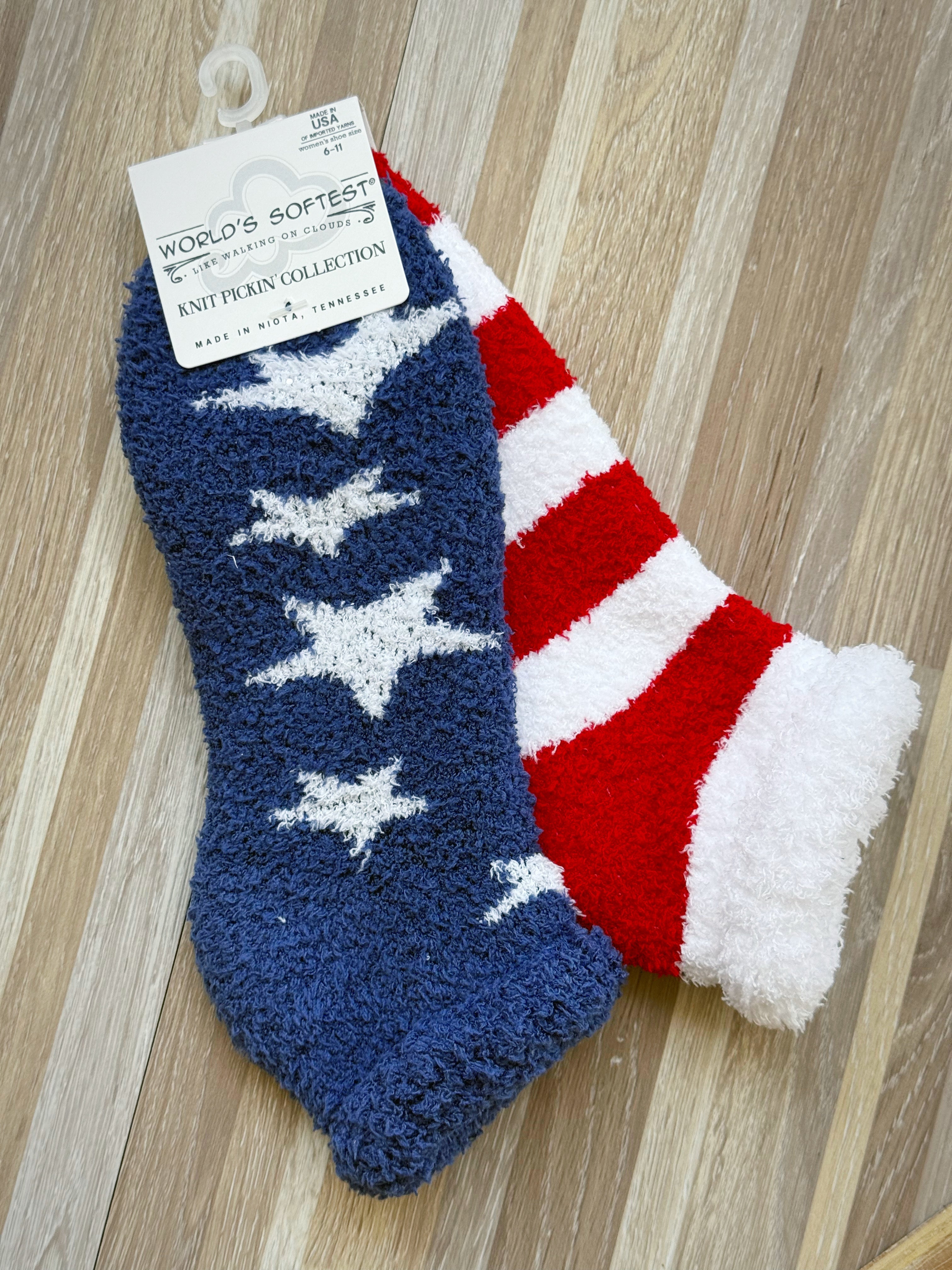 Stars & Stripes Fuzzy Socks - willows clothing SOCKS