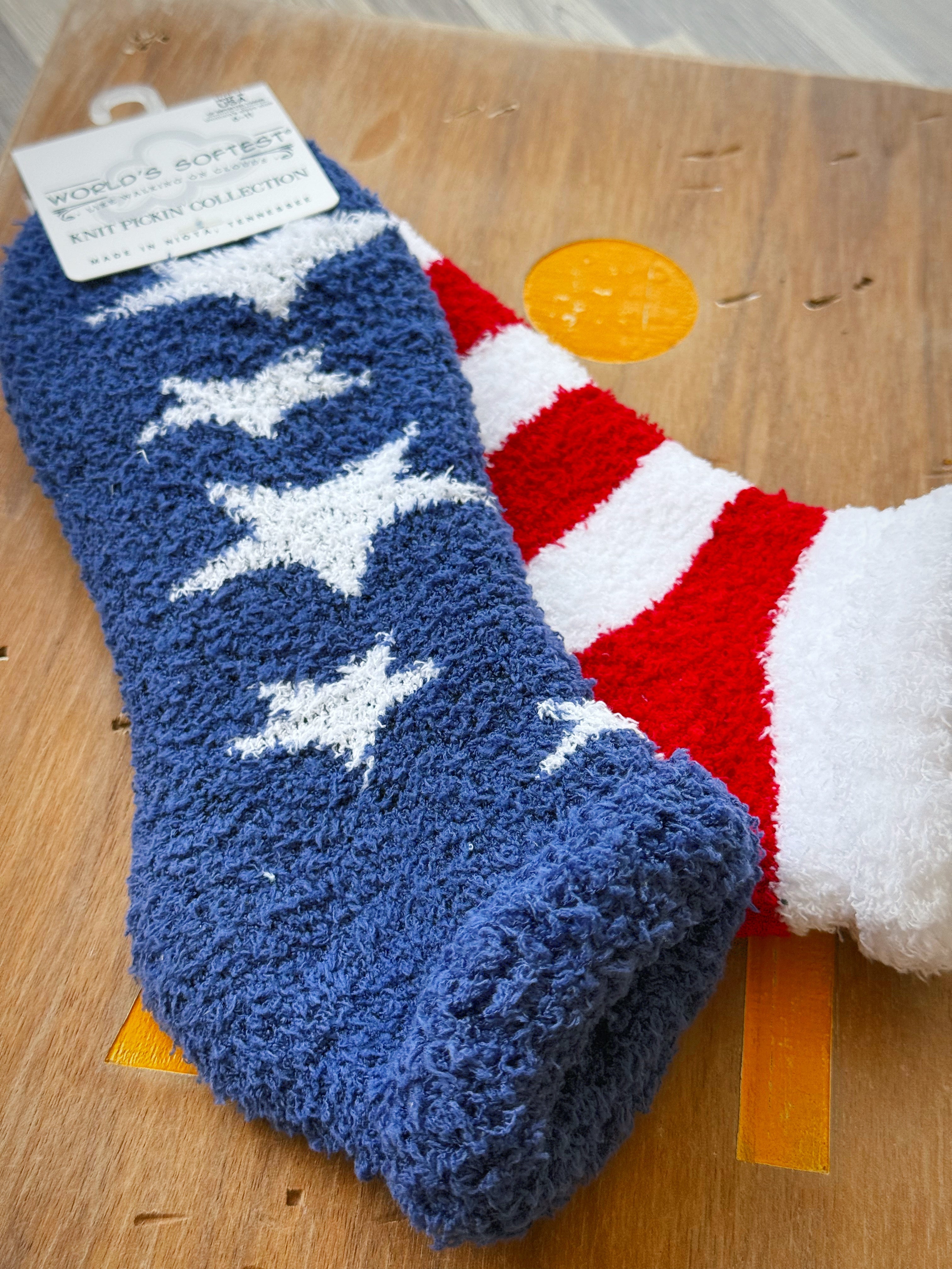Stars & Stripes Fuzzy Socks - willows clothing SOCKS