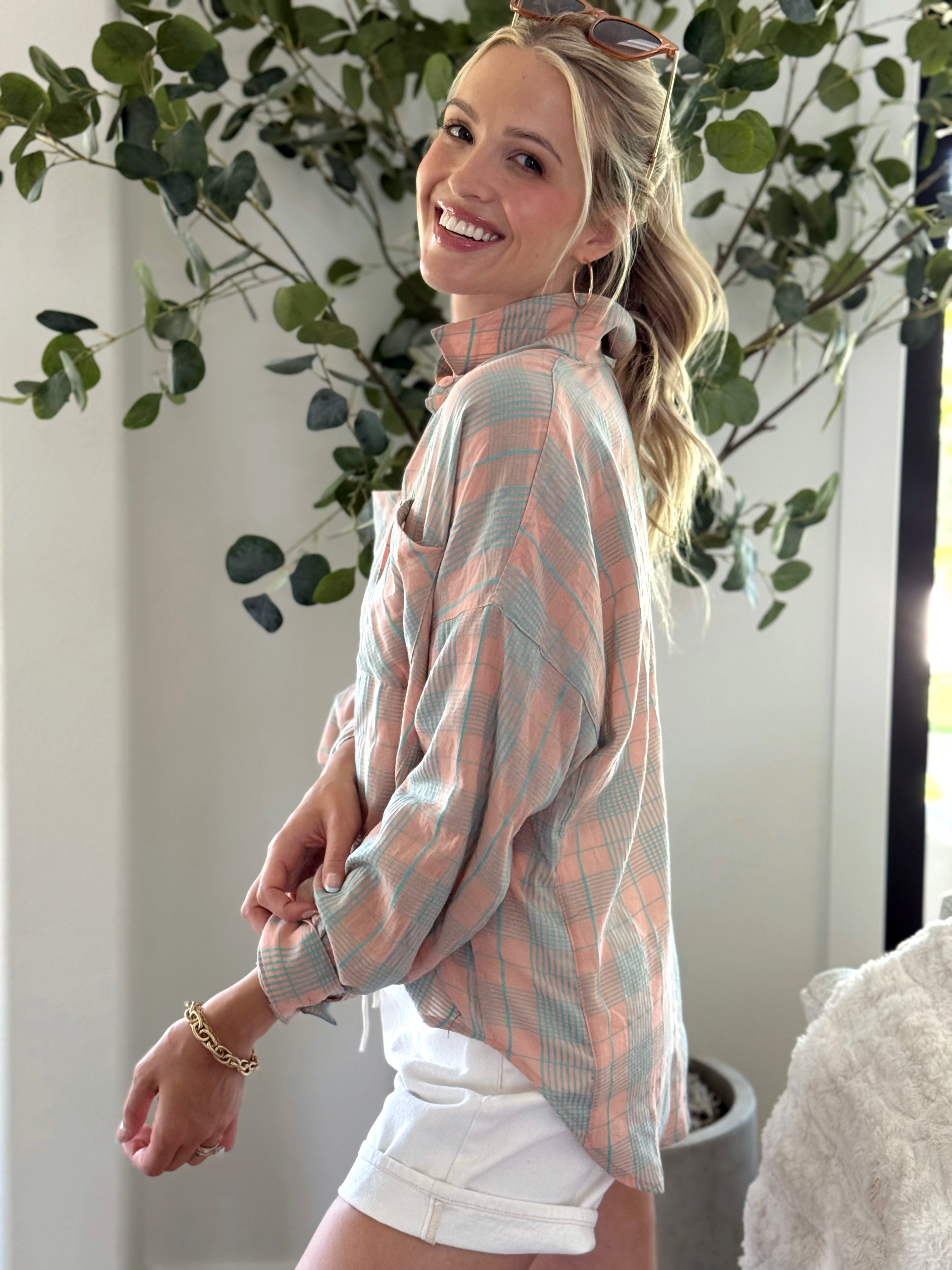 Stay Awhile Top - PEACH - willows clothing L/S SHIRT