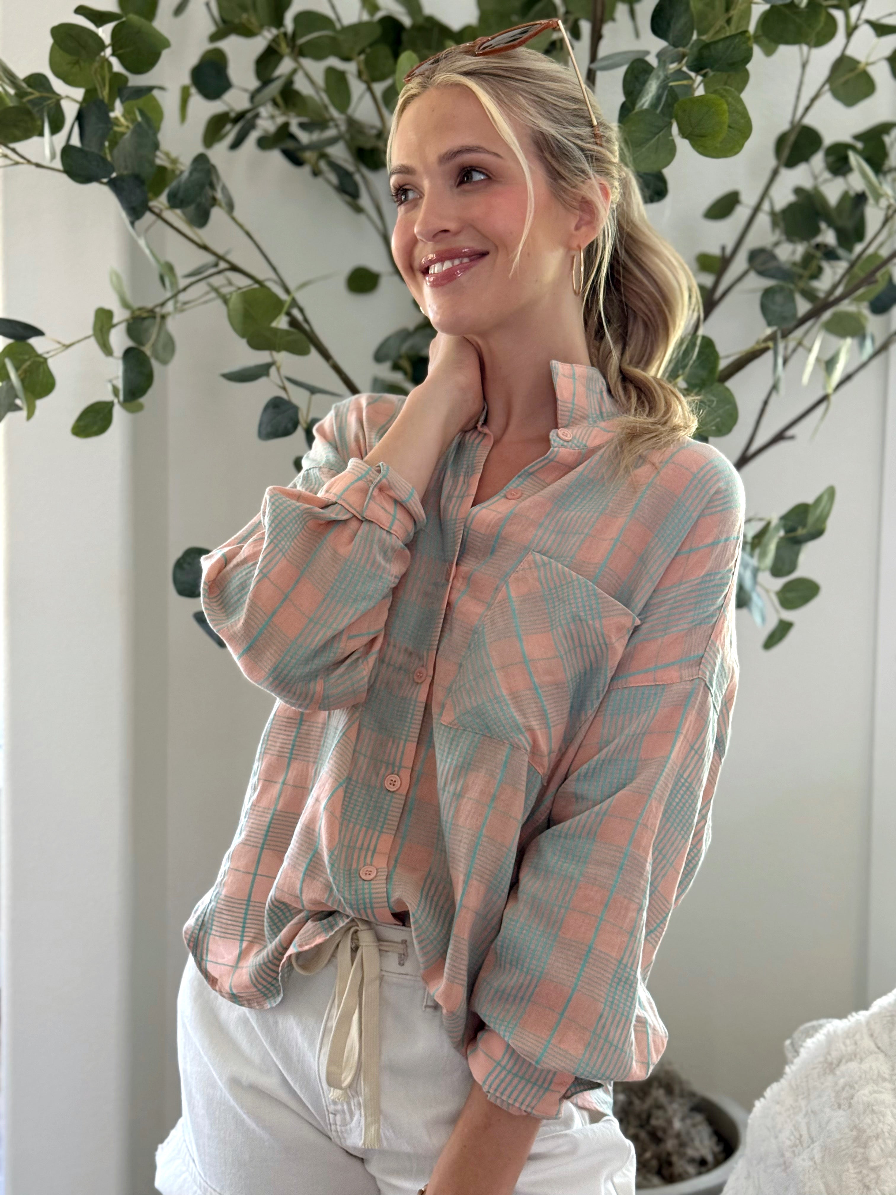 Stay Awhile Top - PEACH - willows clothing L/S SHIRT