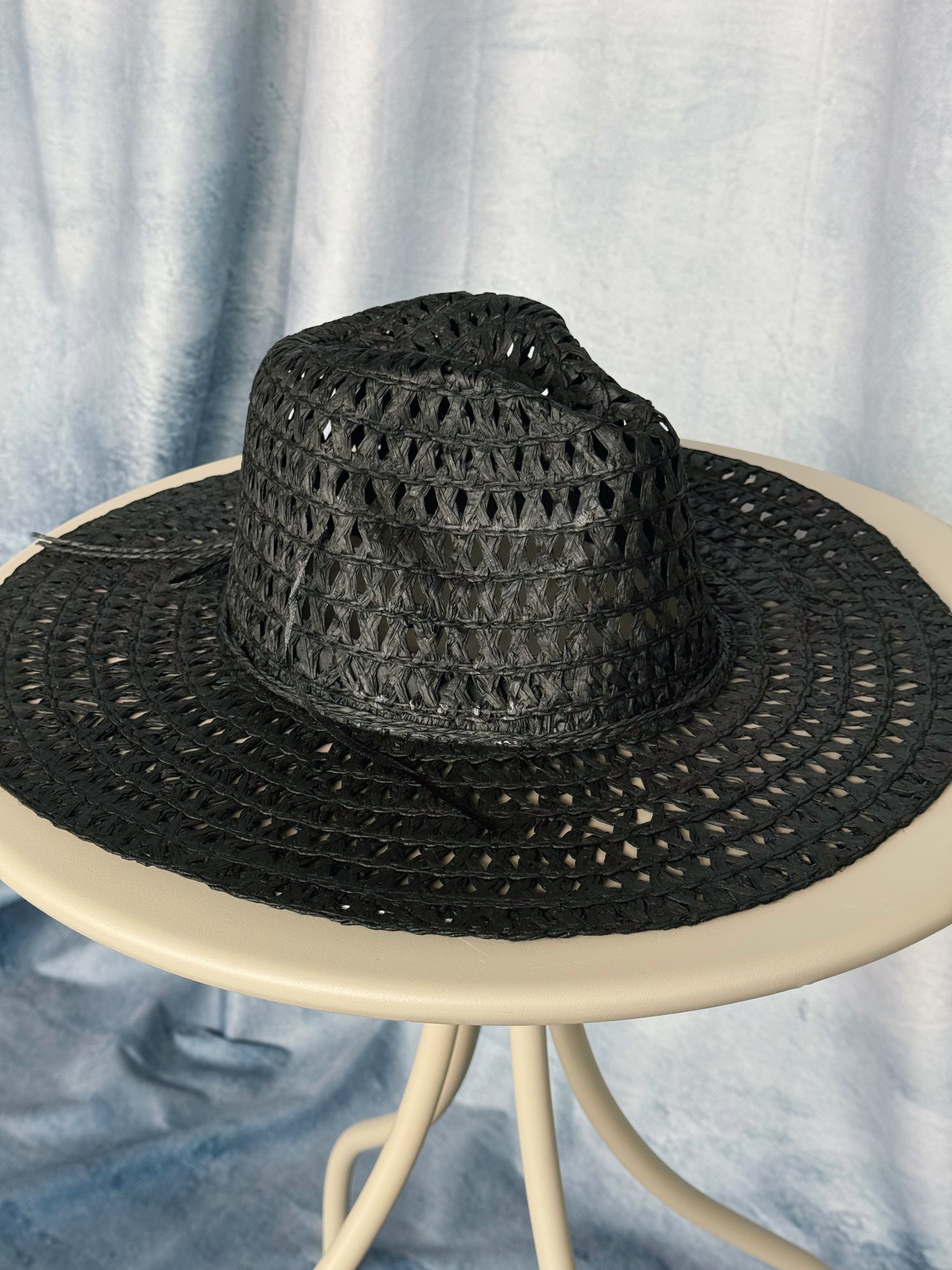Straw Floppy Hat - BLACK - willows clothing HAT