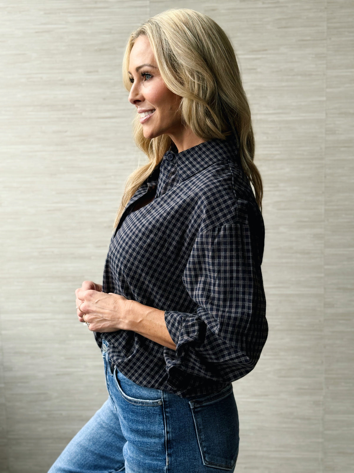 Sunday Brunch Plaid - NAVY - willows clothing L/S SHIRT