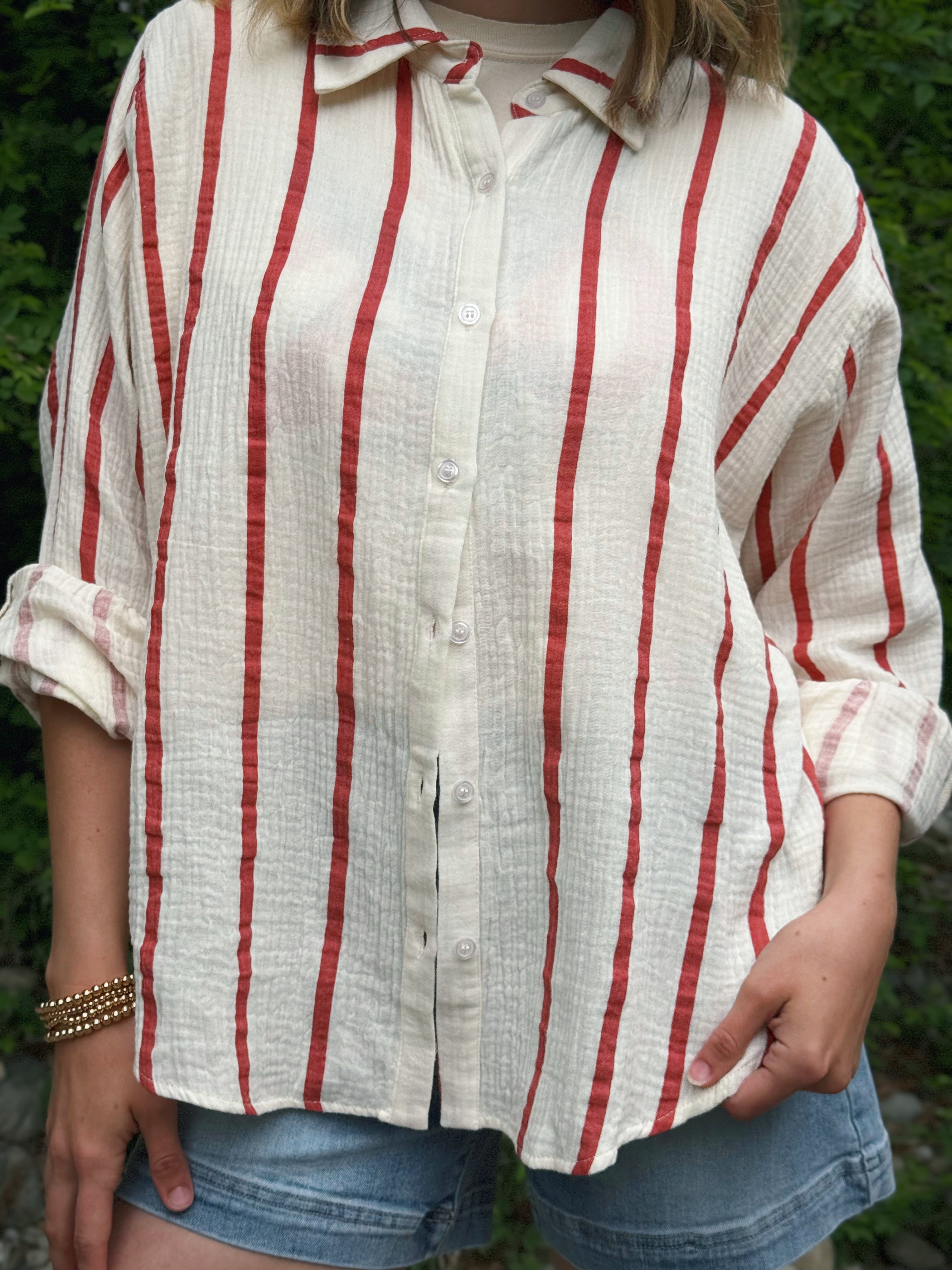 Sunshine Top - CREAM/RED STRIPE - willows clothing L/S SHIRT