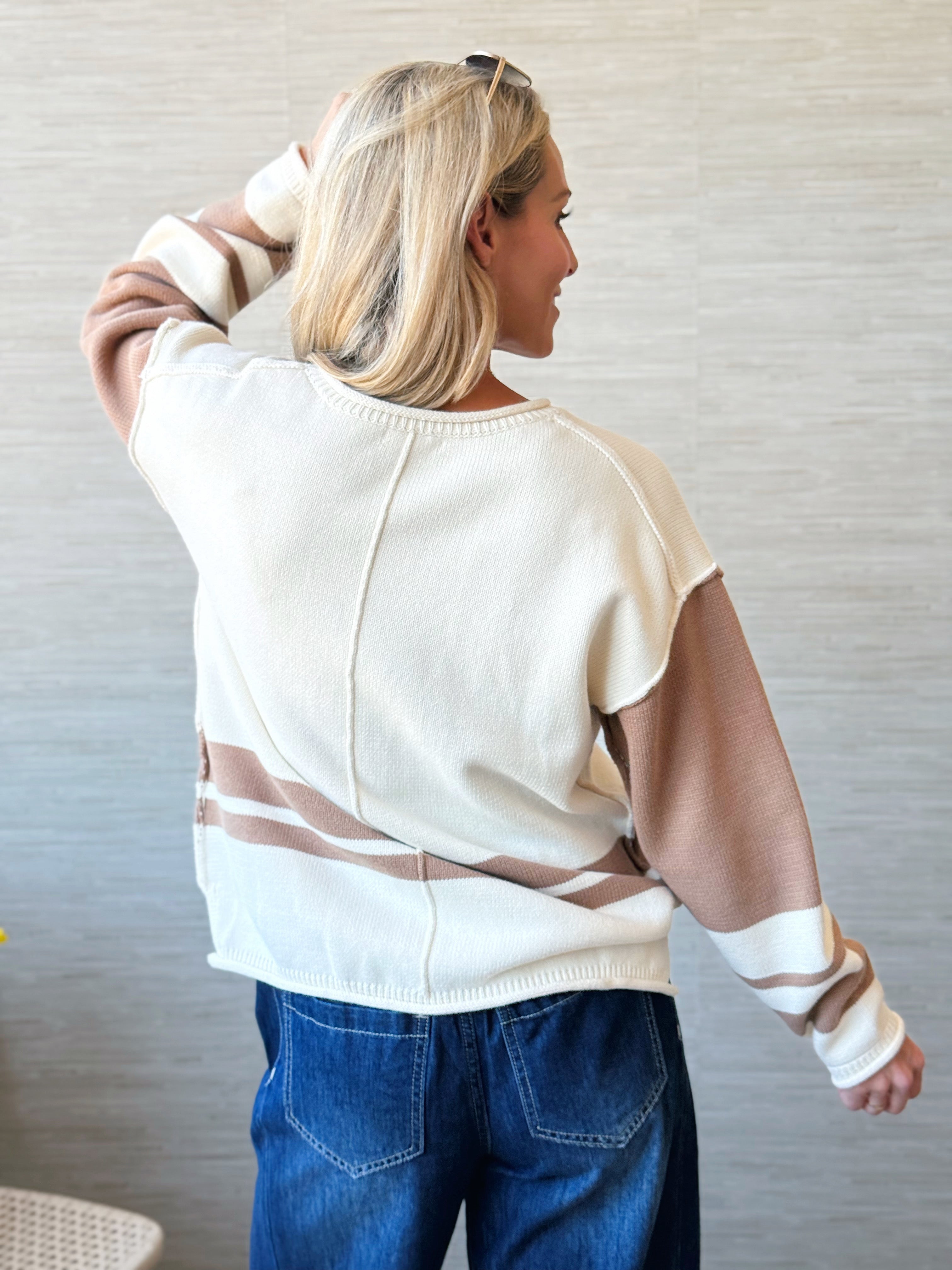 Sweet Cream Sweater - OFF WHITE/TAN - willows clothing L/S SHIRT