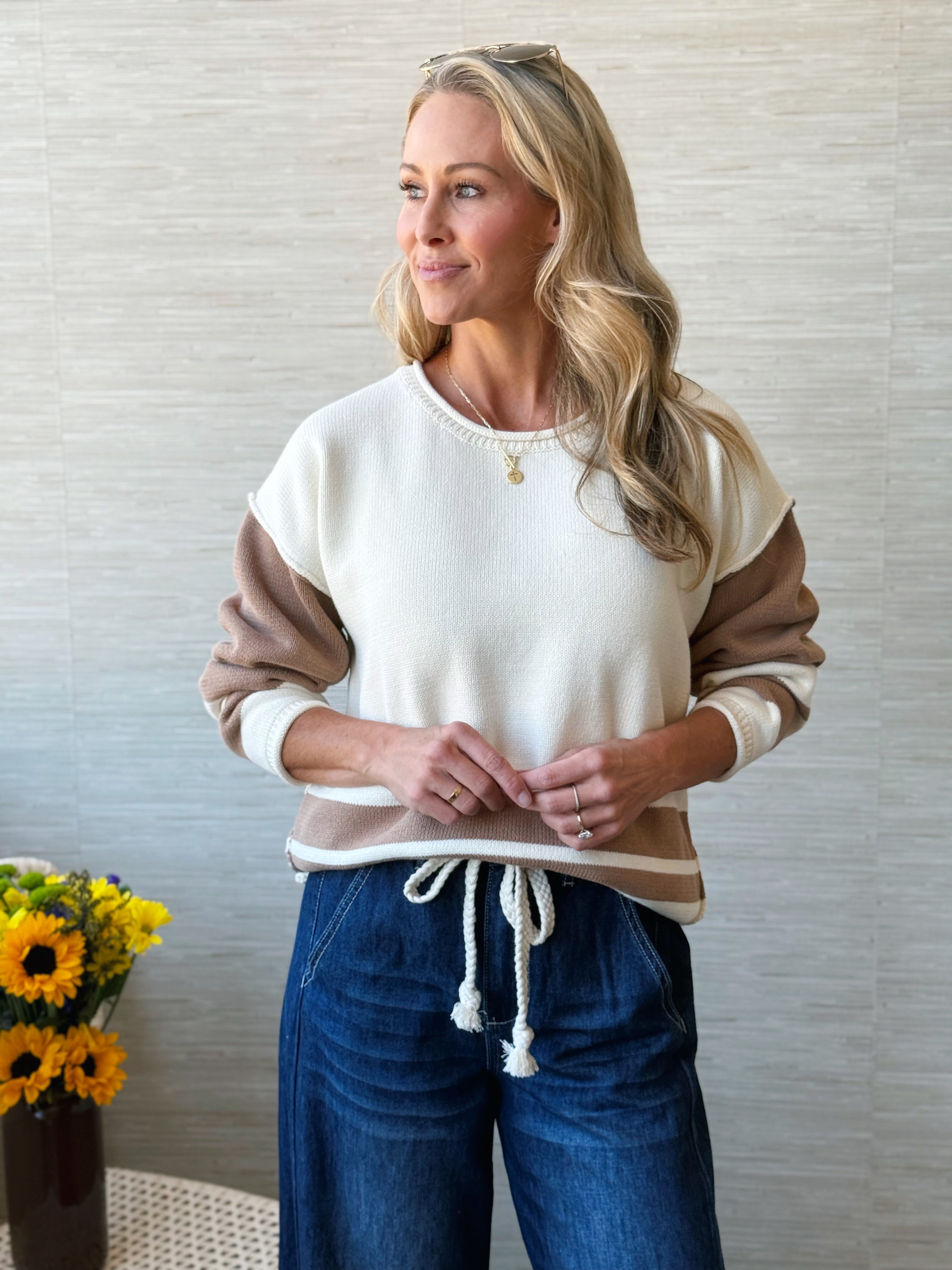 Sweet Cream Sweater - OFF WHITE/TAN - willows clothing L/S SHIRT