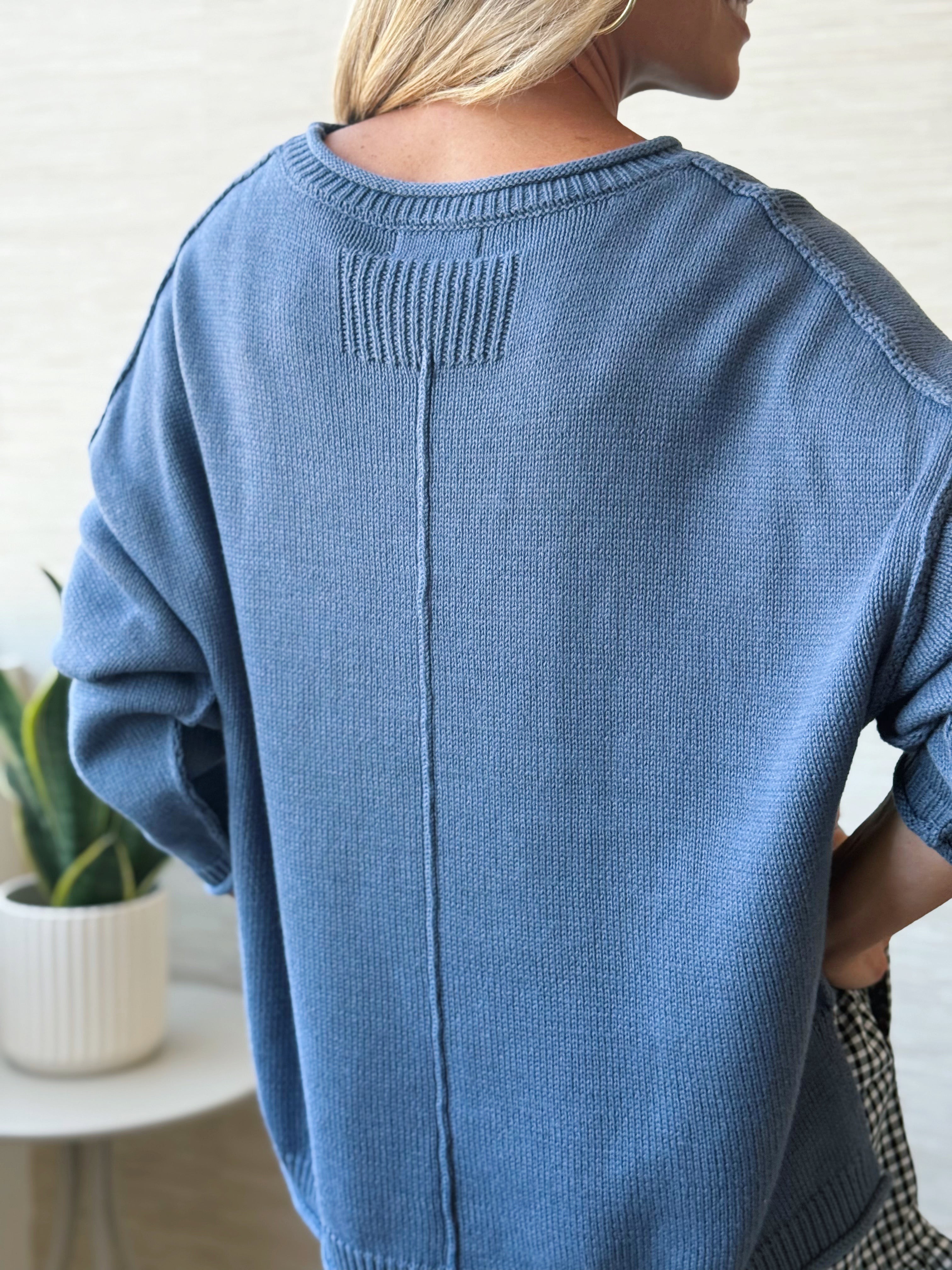 Take It Easy Sweater - DUSTY BLUE - willows clothing SWEATER