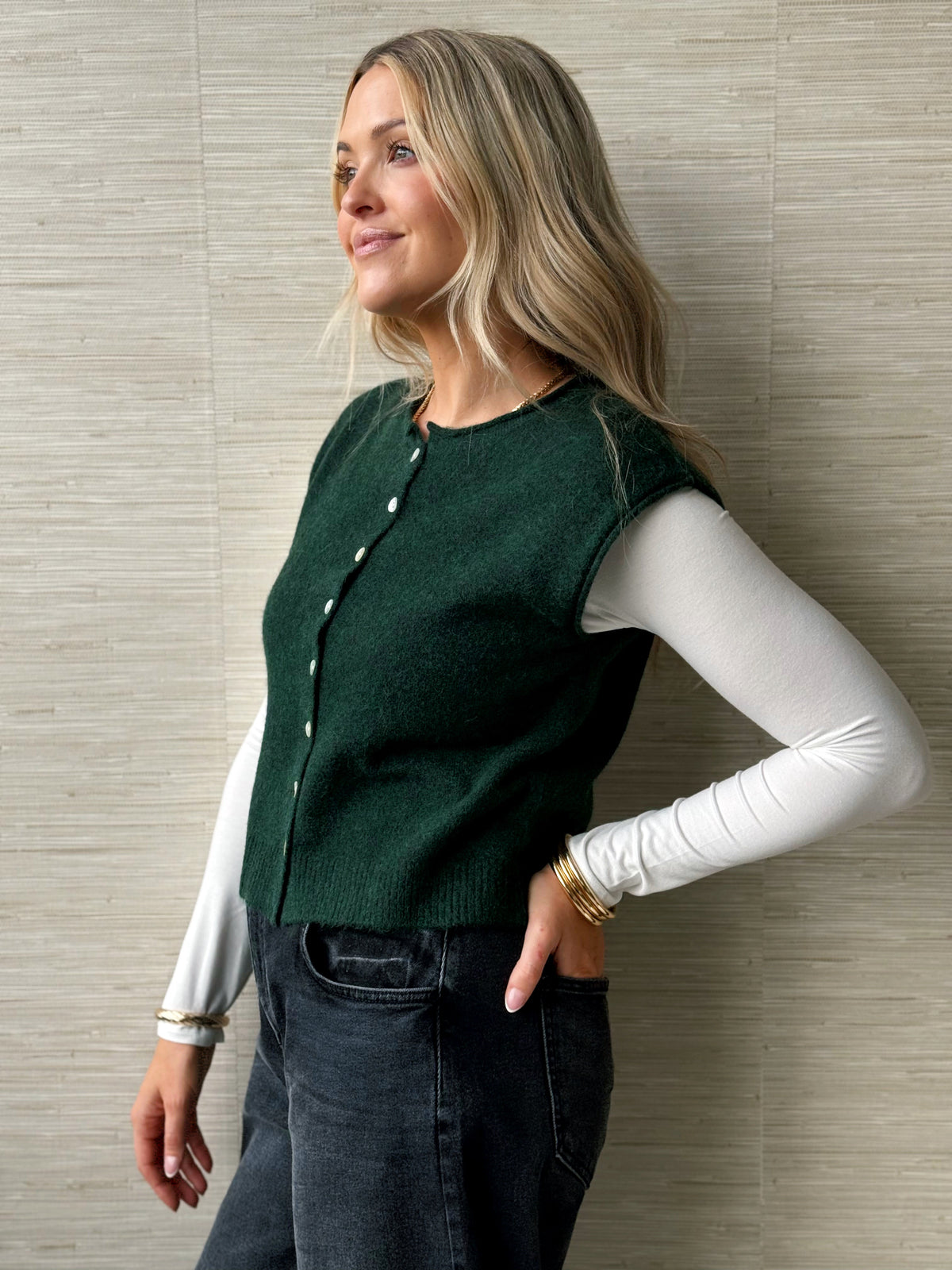 Take It Easy Vest - DEEP GREEN - willows clothing SWEATER