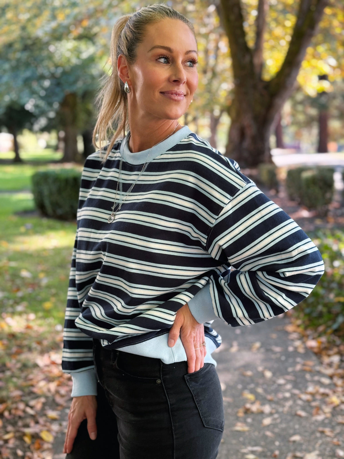 Terry Sweatshirt - NAVY COMBO - willows clothing SWEATSHIRT