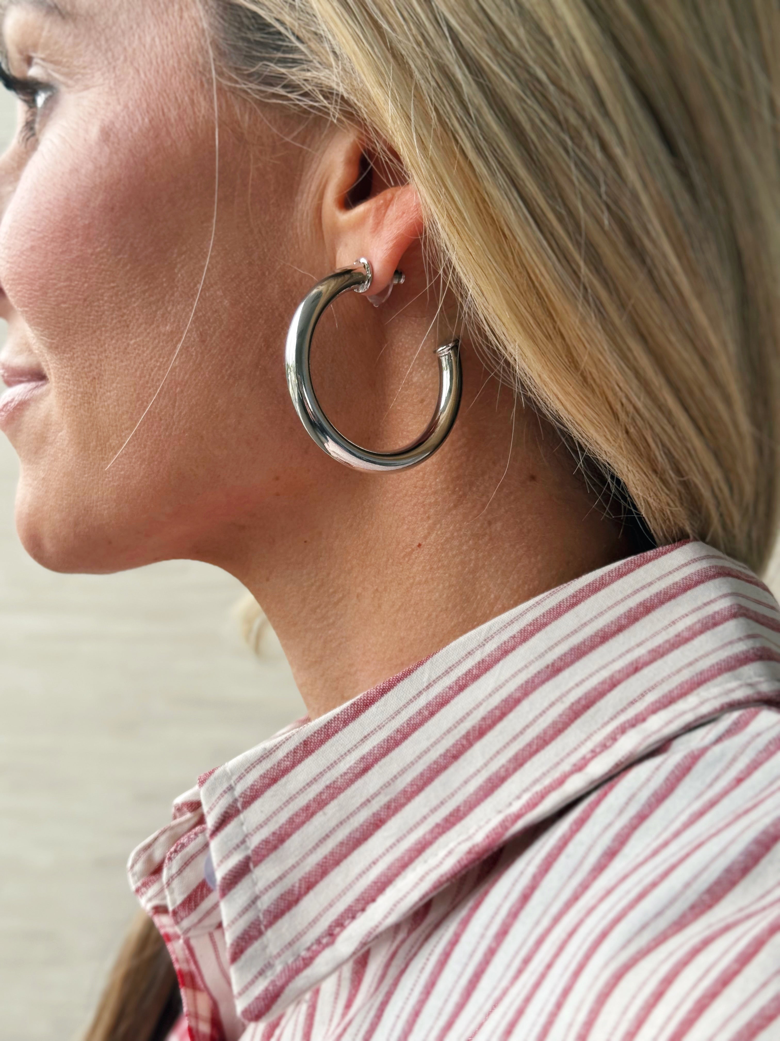 Thick Basic Hoop Earring - SILVER - willows clothing EARRINGS