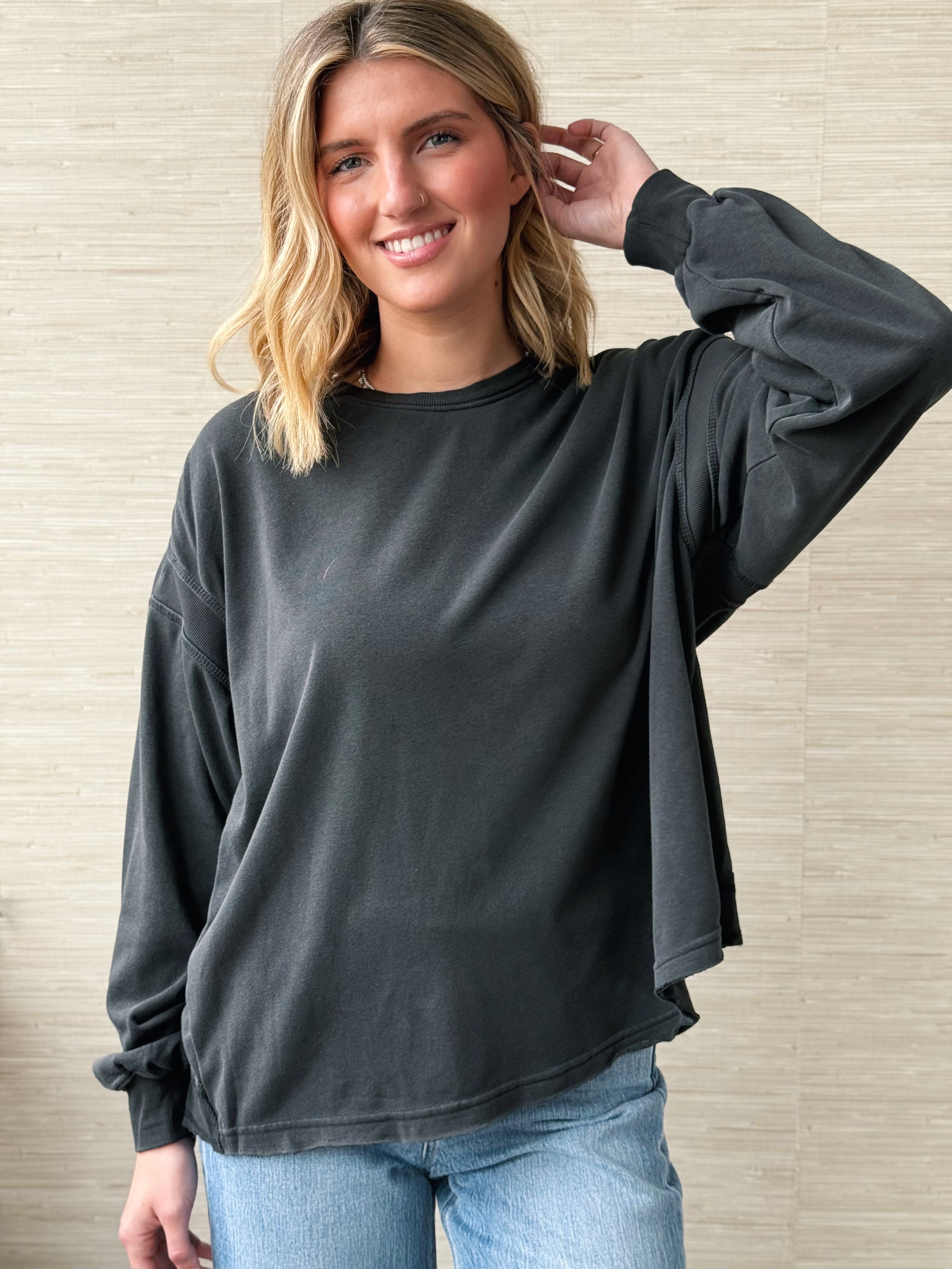 Tisha Sweatshirt - BLACK - willows clothing L/S SHIRT