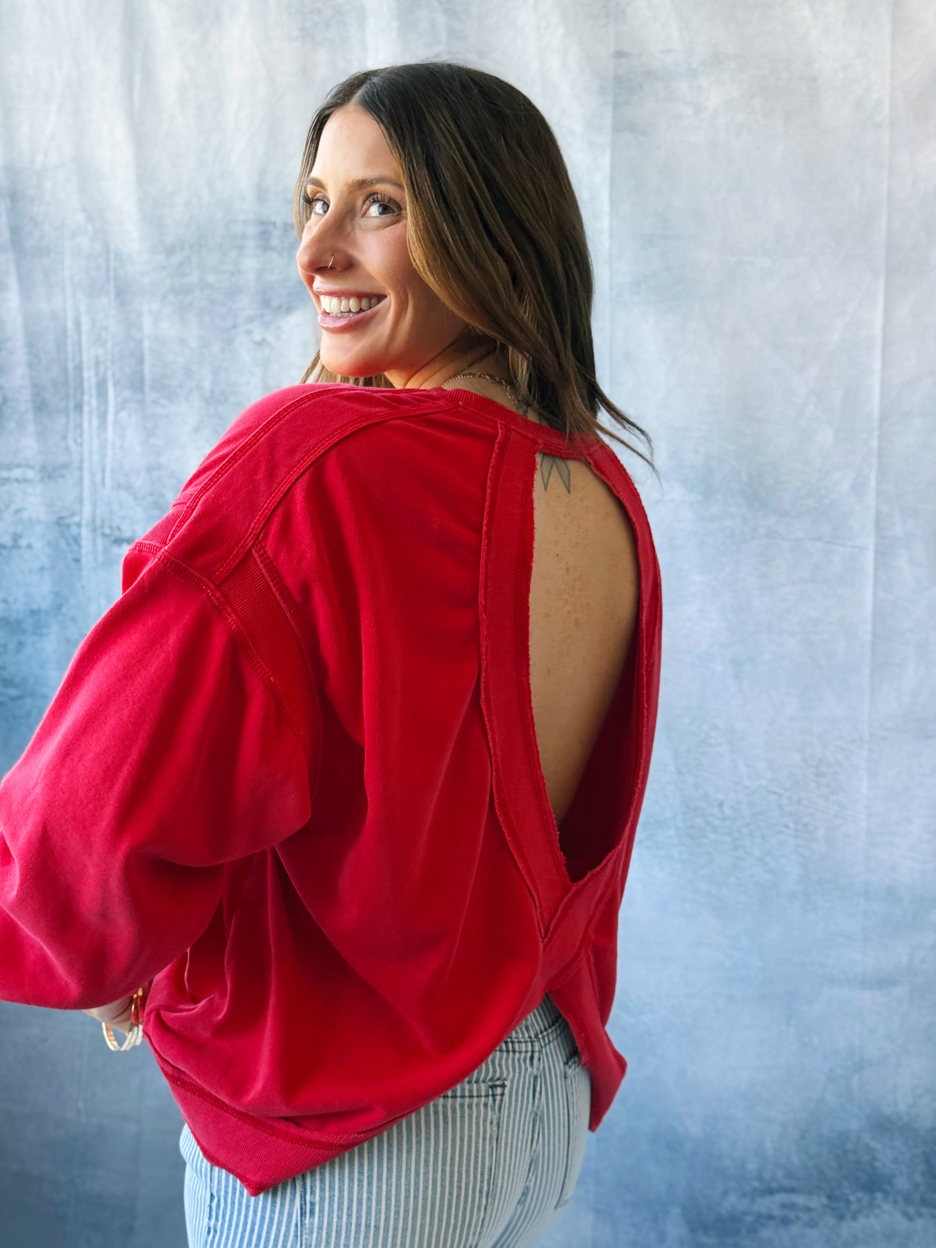 Tisha Sweatshirt - RED - willows clothing L/S SHIRT