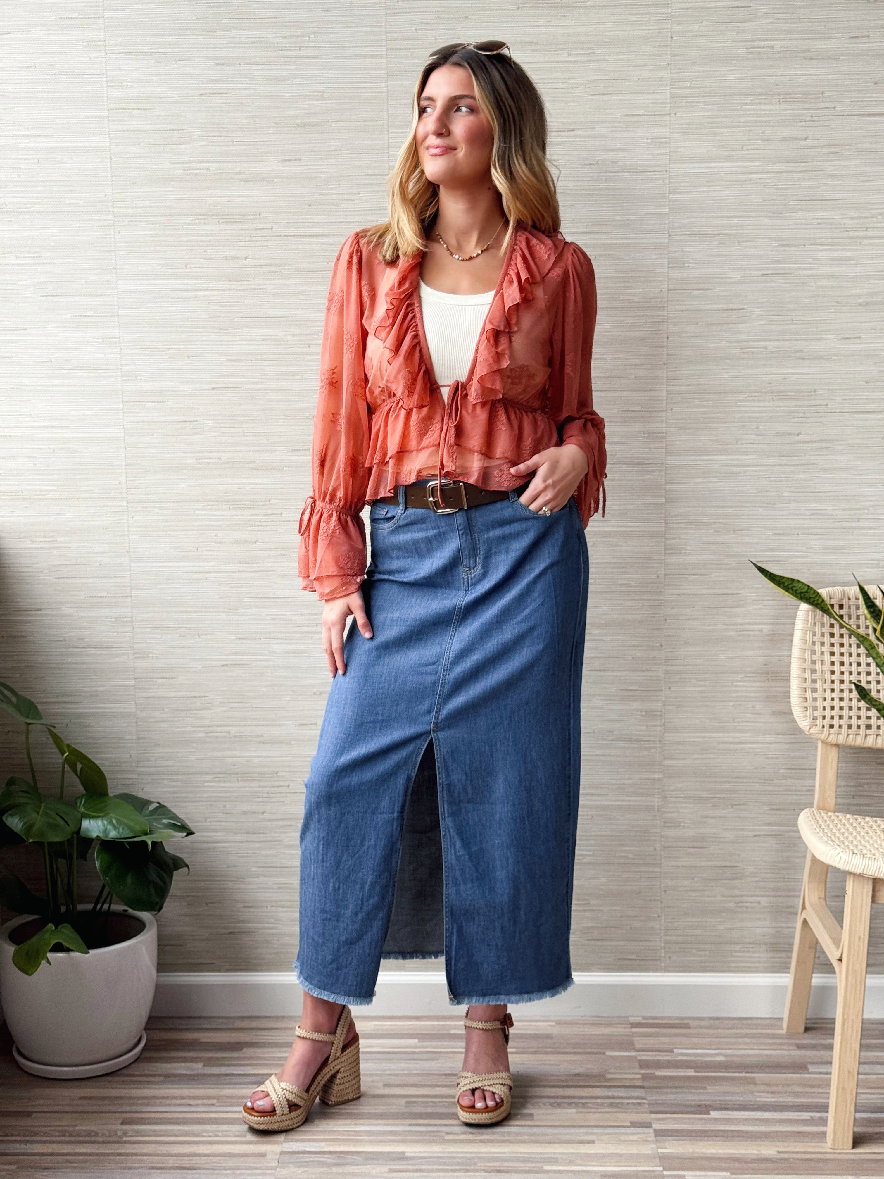 [TRIBAL] Denim Maxi Skirt - FJORDBLUE - willows clothing long skirt